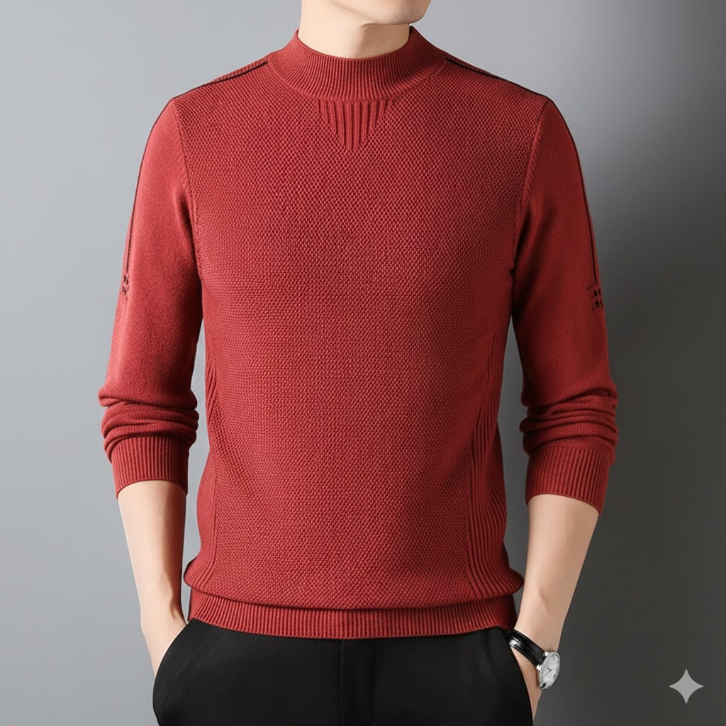 Finn Men’s Knit Sweater – Jacquard Knit Mock-Neck Pullover for Everyday Comfort