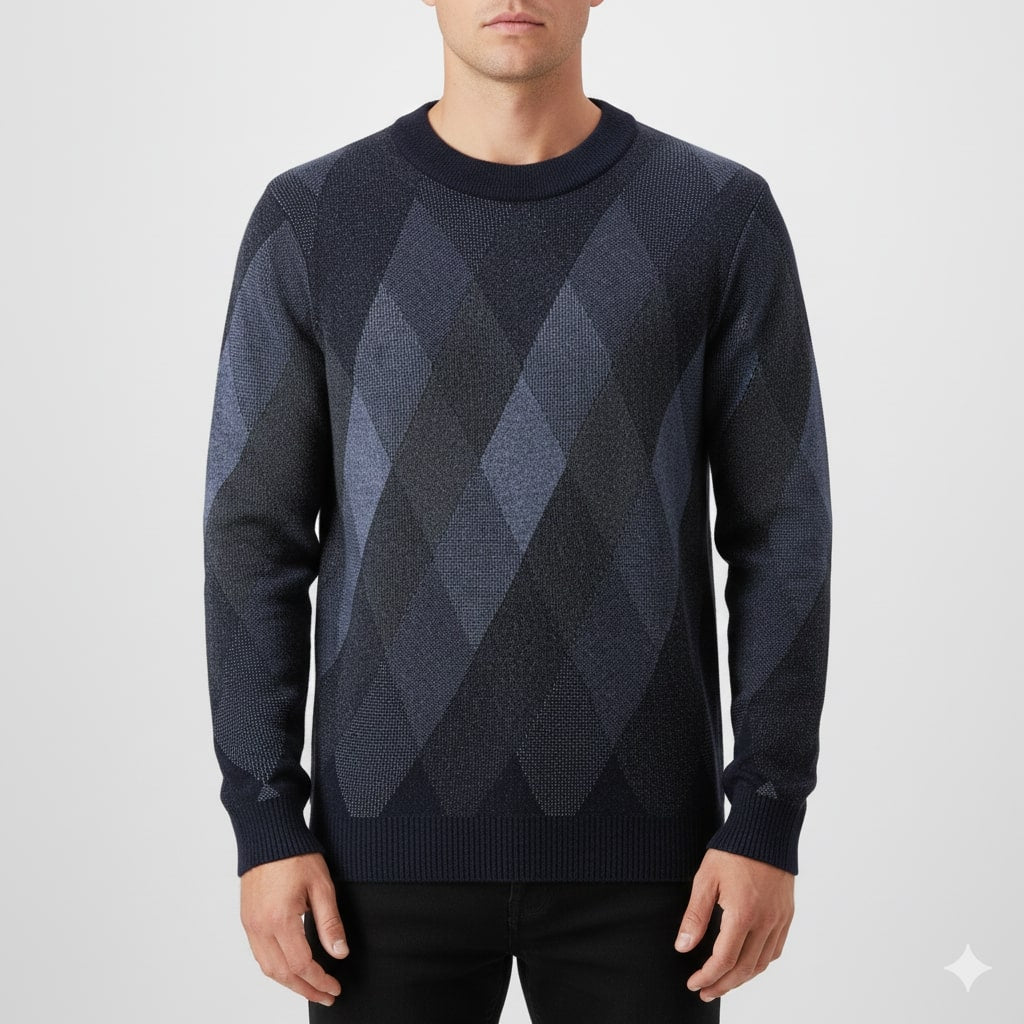 Caleb Men’s Knit Sweater – Premium Wool-Blend Argyle Crewneck Pullover