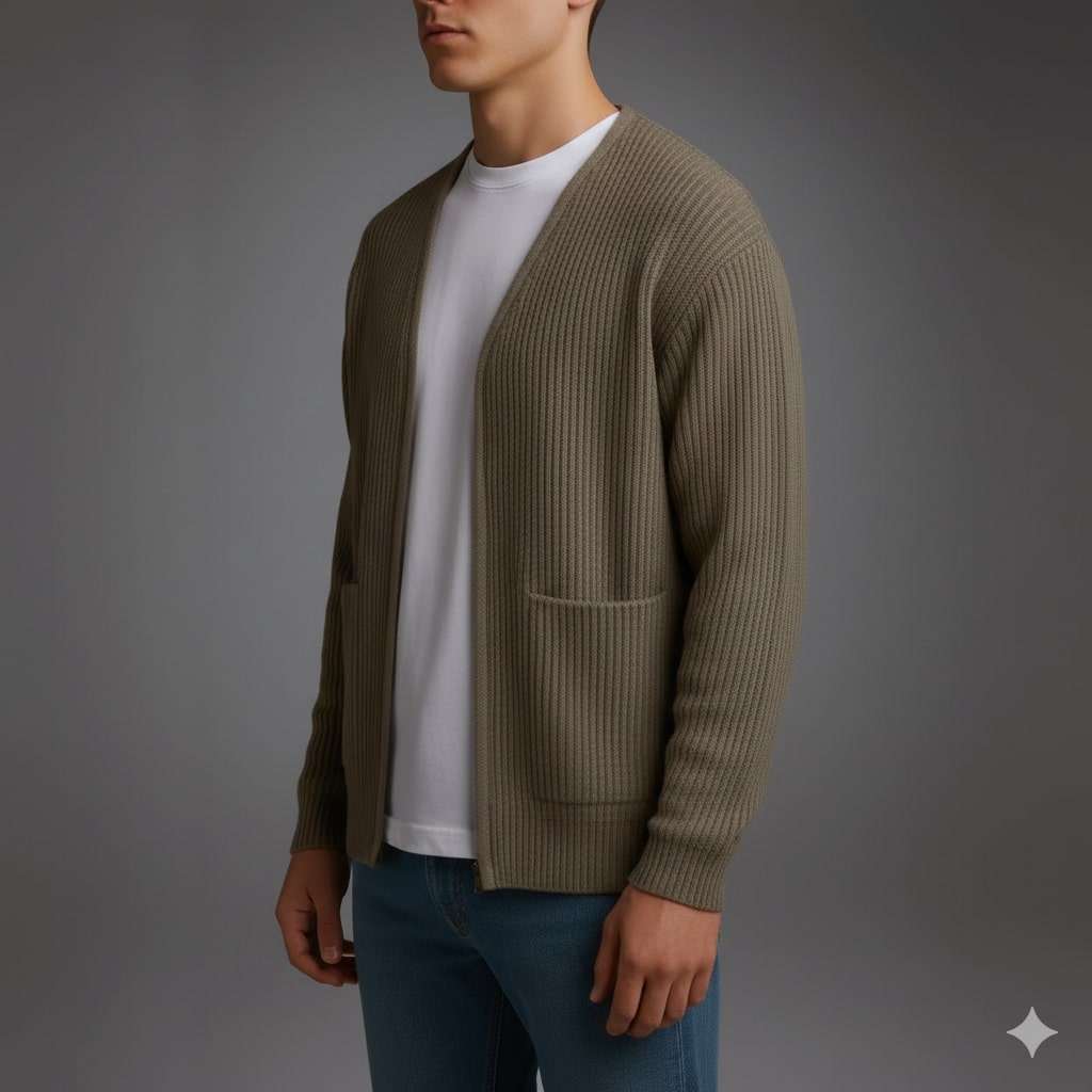 Jayden Men’s Knit Cardigan – Zip Up Sweater with Textured Knit & Patch Pockets