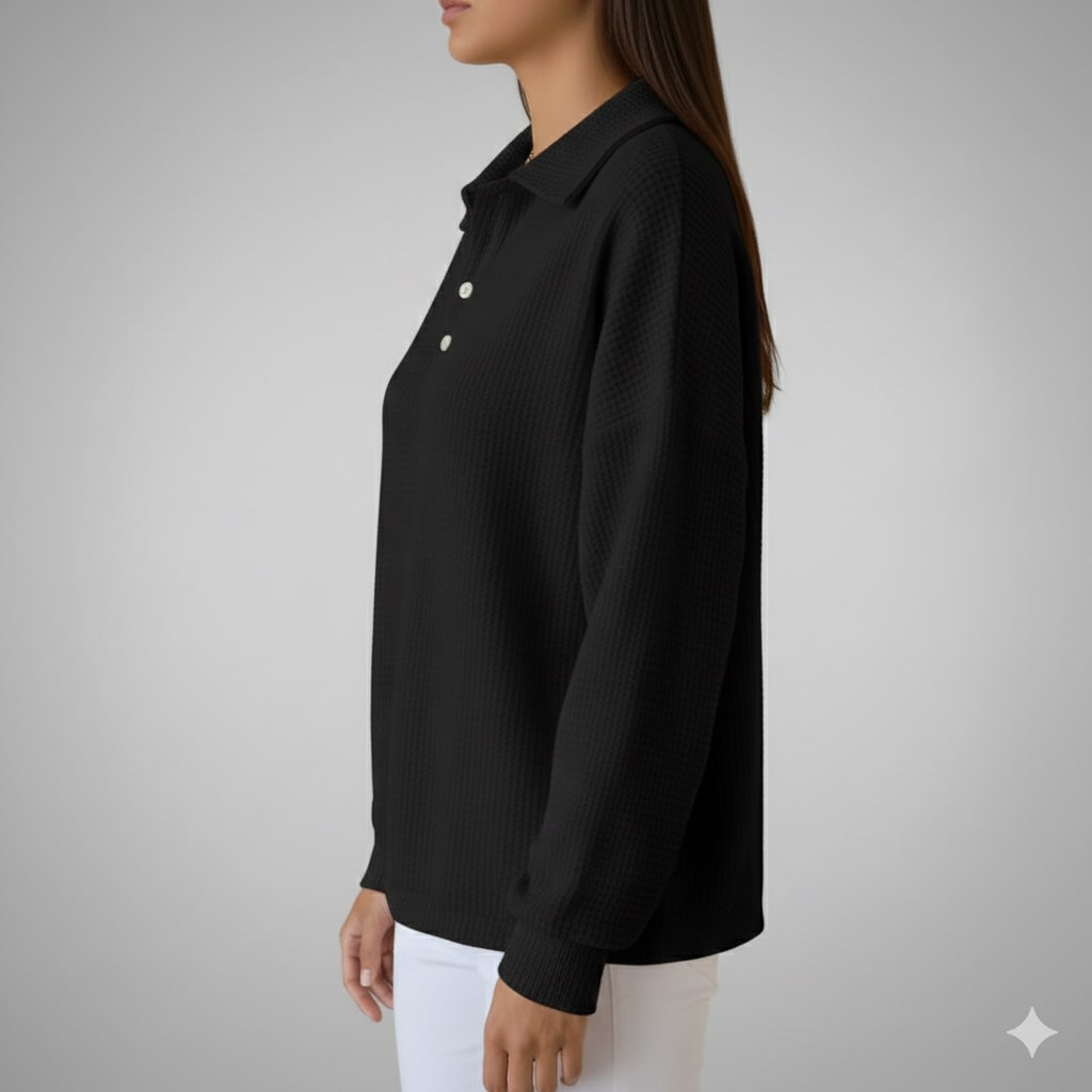 Angelina Women’s Knit Polo Sweater – Soft Ribbed Texture with Feminine Drape