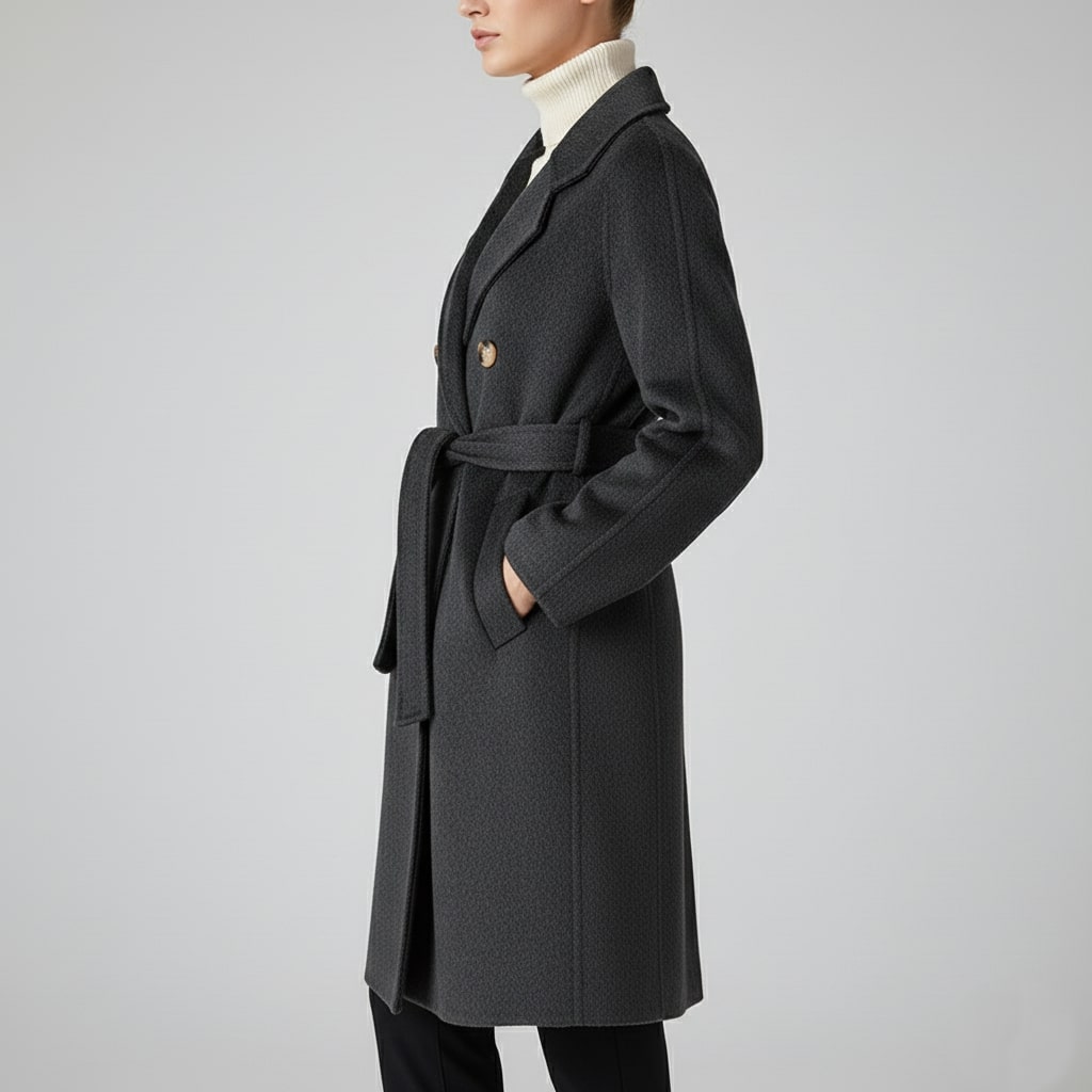 Camila Women’s Cashmere Wrap Coat – Double-Breasted Wool Outerwear with Belted Waist