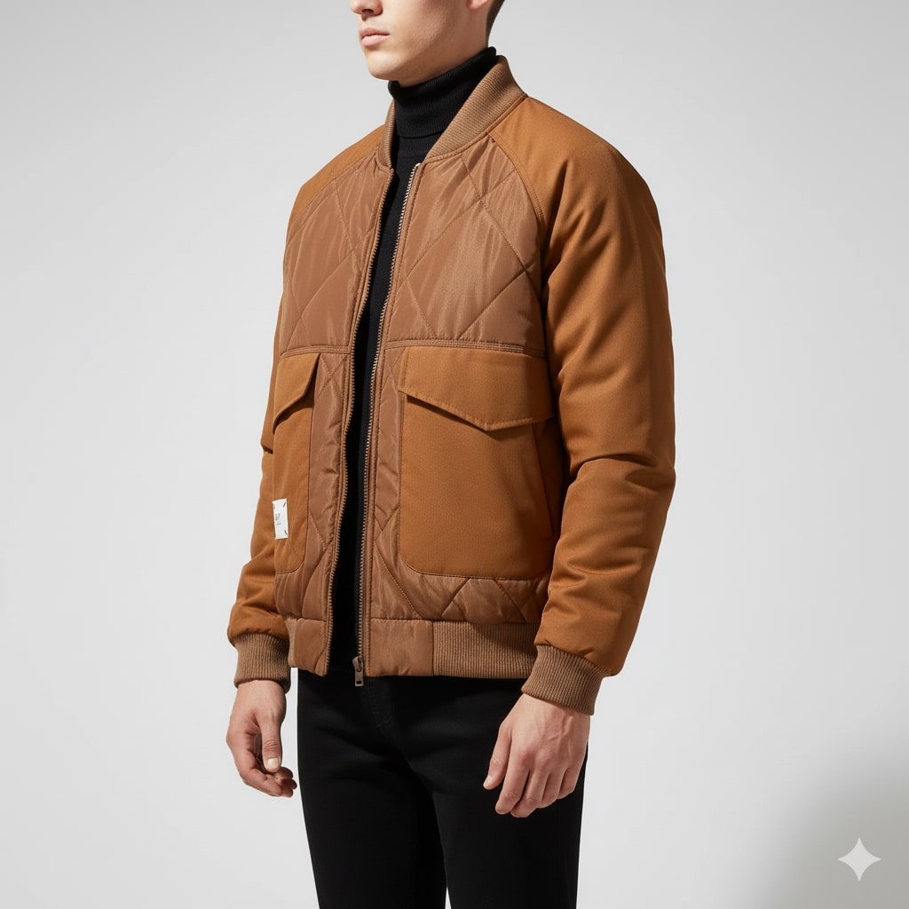 Leon Men’s Quilted Bomber Jacket – Diamond-Quilted Lightweight Jacket