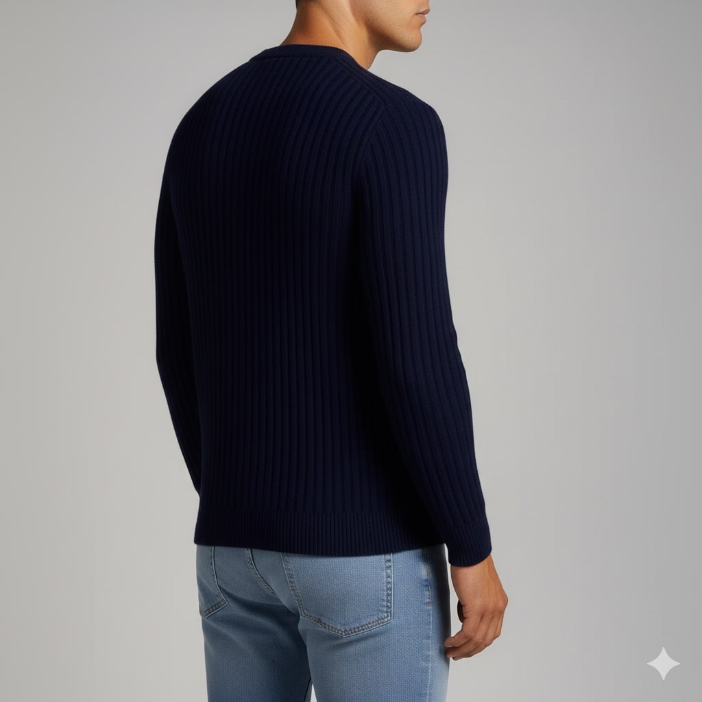 Everett Men’s Merino Wool Sweater – Soft Warm Knit Pullover with Structured Ribbed Collar