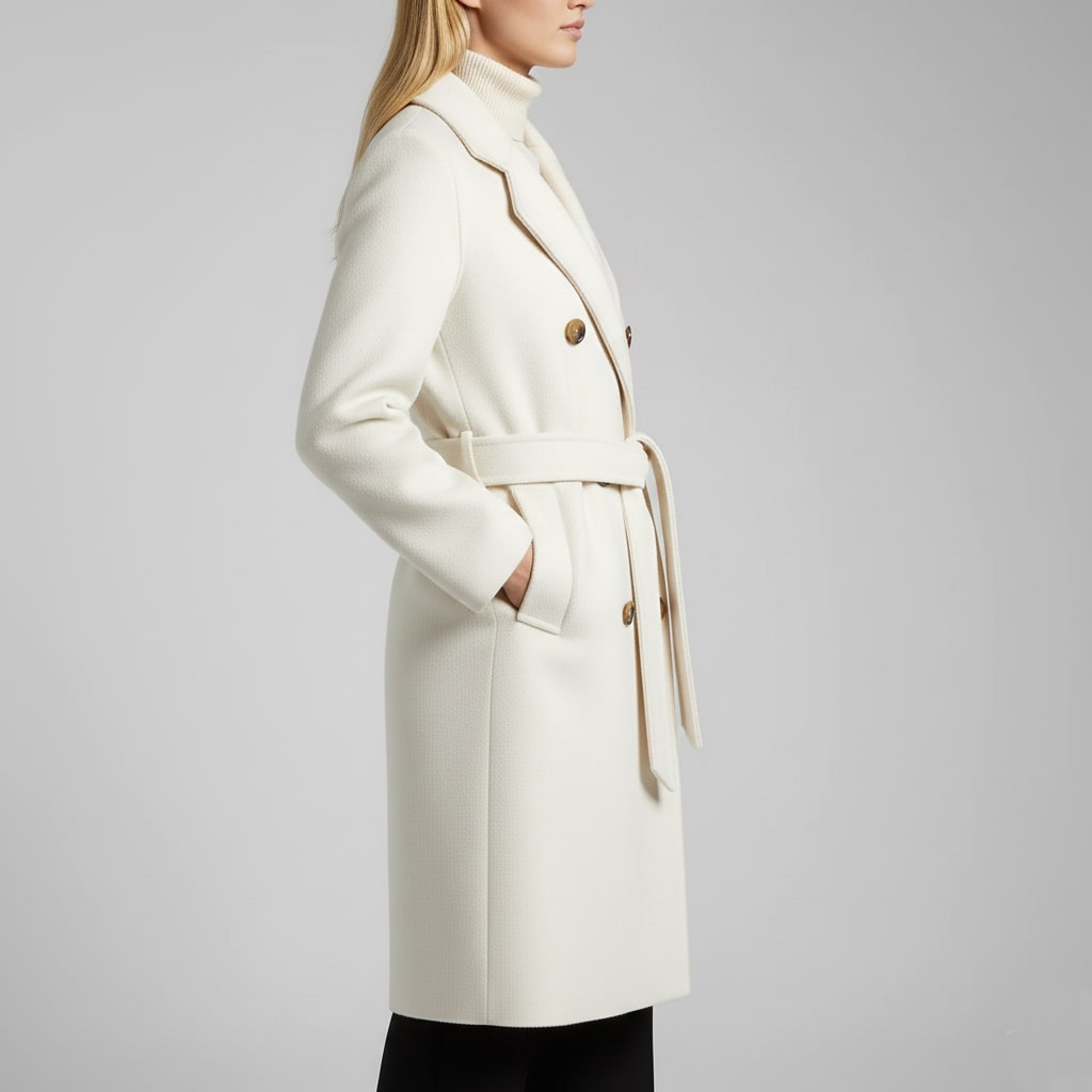 Camila Women’s Cashmere Wrap Coat – Double-Breasted Wool Outerwear with Belted Waist