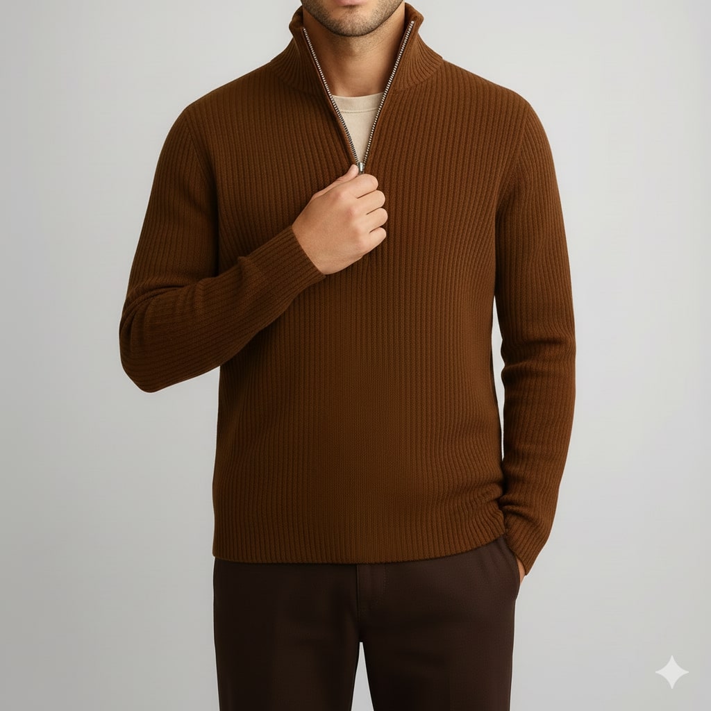 Soren Men’s Turtleneck Sweater – Warm Breathable Wool Knit Pullover with Structured Ribbed Collar