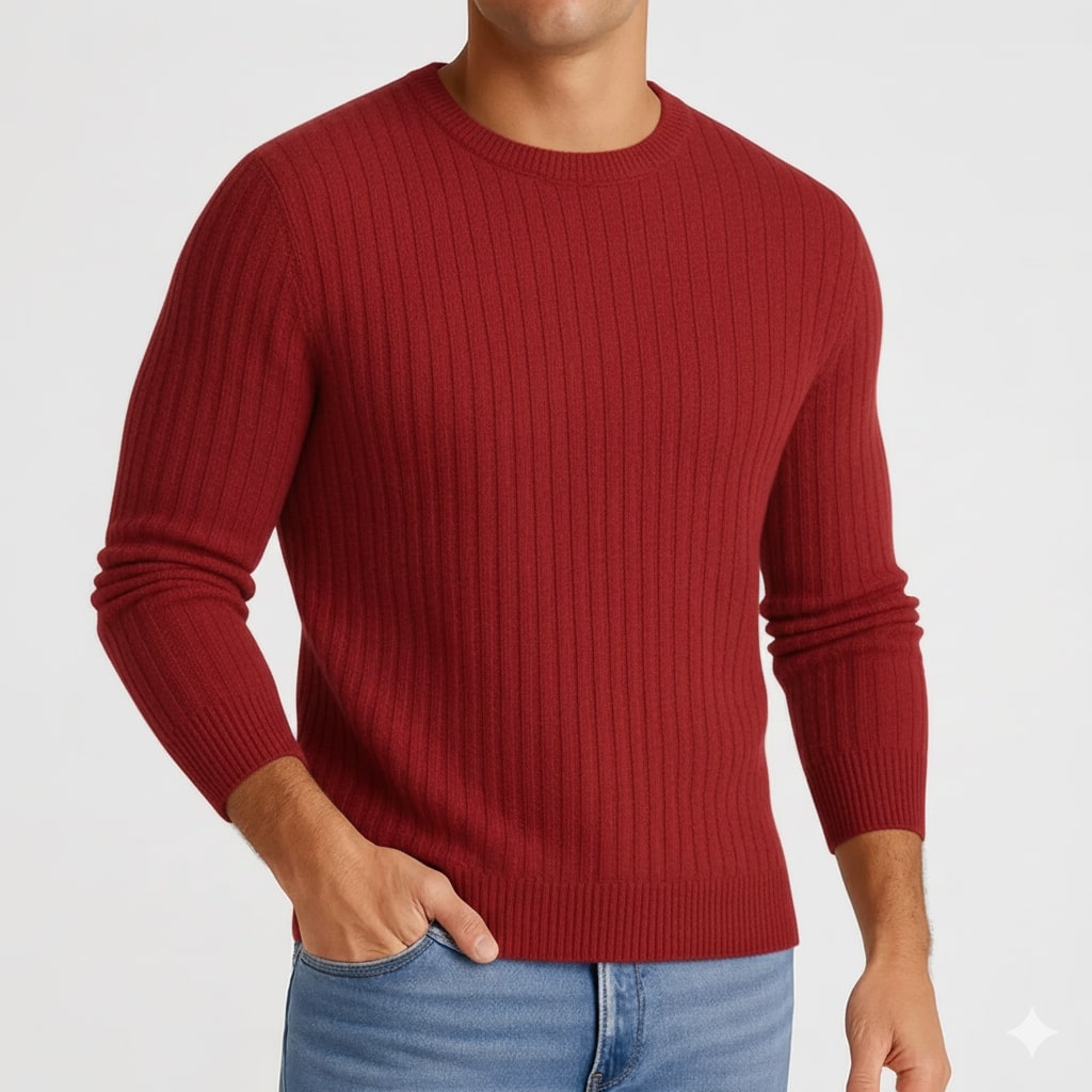 Everett Men’s Merino Wool Sweater – Soft Warm Knit Pullover with Structured Ribbed Collar