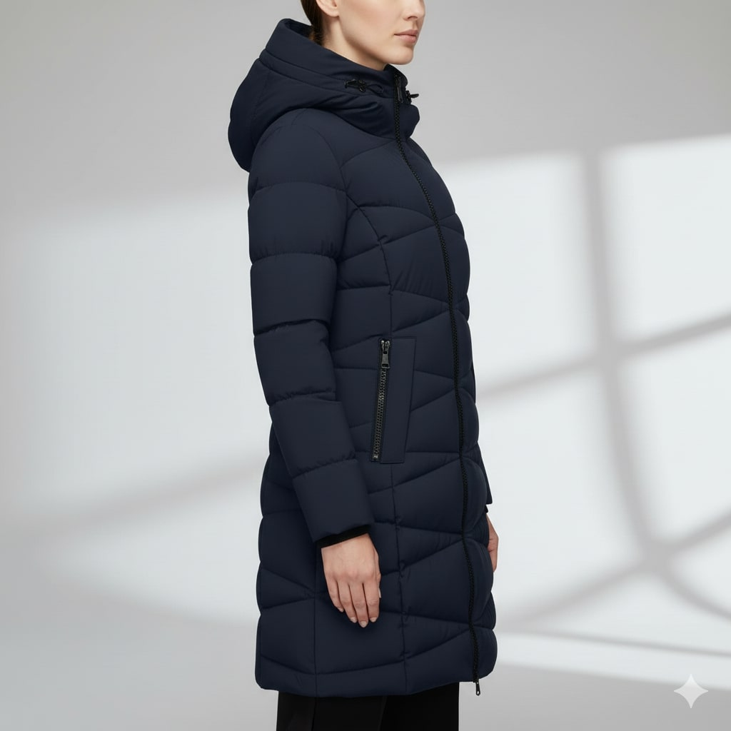 Livia Women’s Long Quilted Coat – Full-Length Warm Winter Jacket with Hood & Plush Lining