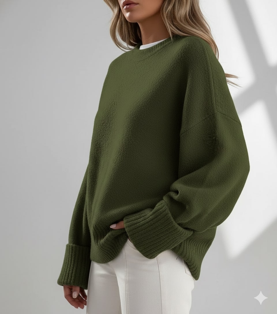 Theresa Women's Knit Sweater – Soft Relaxed-Fit Pullover with Wide Rib Cuffs