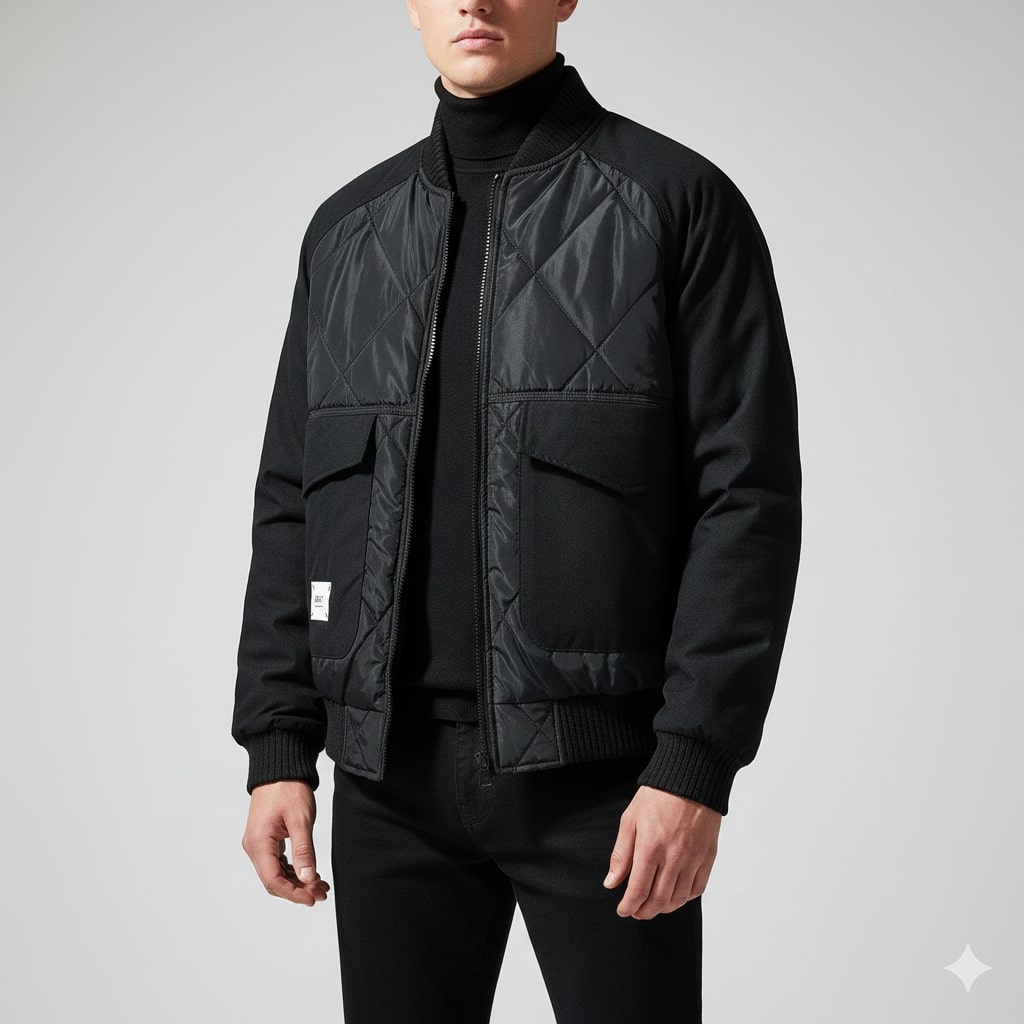 Leon Men’s Quilted Bomber Jacket – Diamond-Quilted Lightweight Jacket