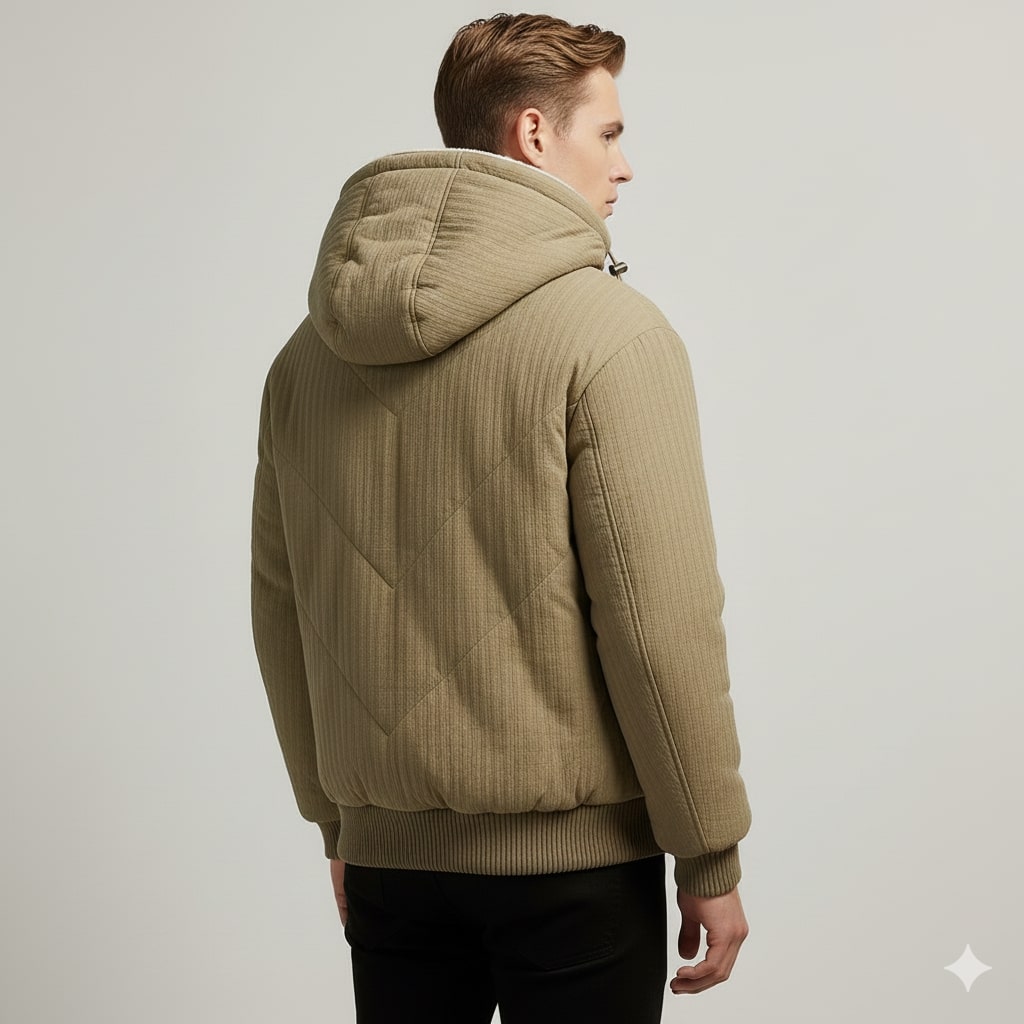 Kamal Men’s Sherpa Hoodie Jacket – Heavyweight Fleece Lined Quilted Zip-Up Jacket