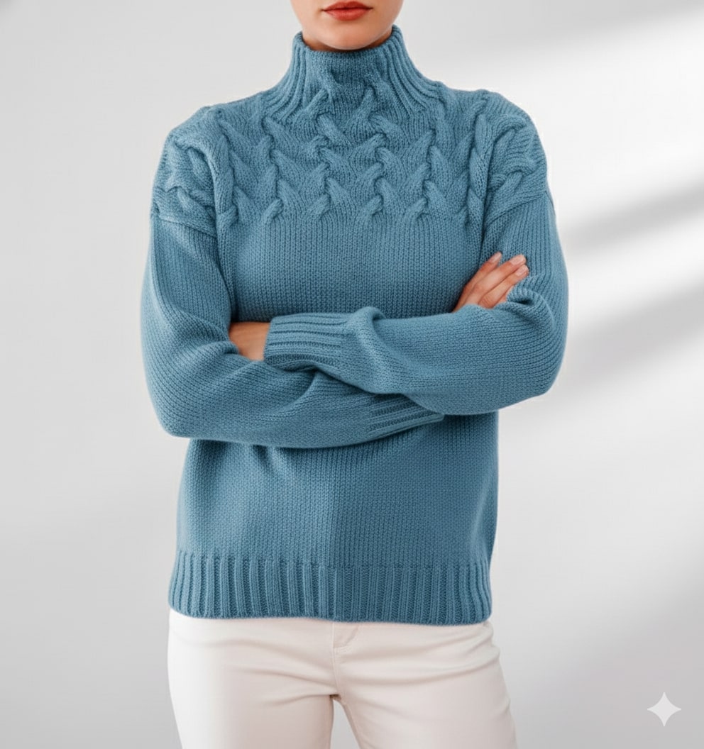 Yara Women’s Knit Jumper – Textured Soft High-Neck Pullover for Autumn