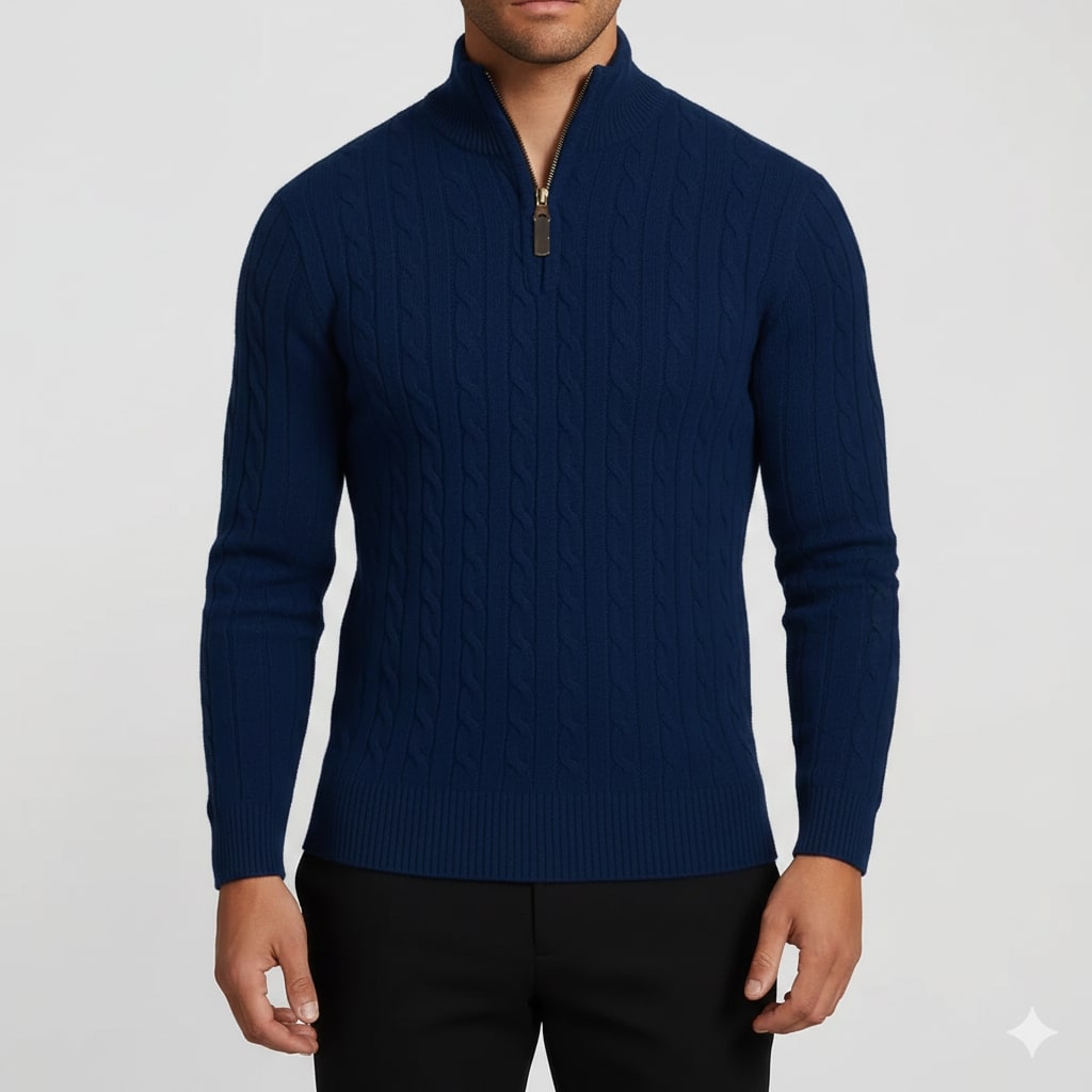 Haris Men’s Quarter-Zip Sweater – Wool-Blend Pullover with Ribbed Collar