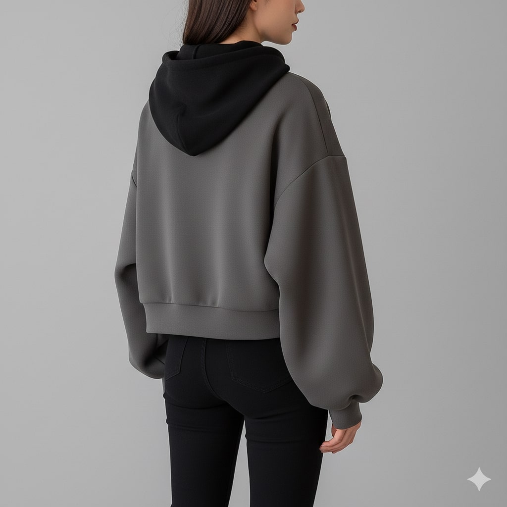 Elisa Women’s Cropped Cardigan – Puff Sleeve Zip-Up Knitted Hooded Cardigan