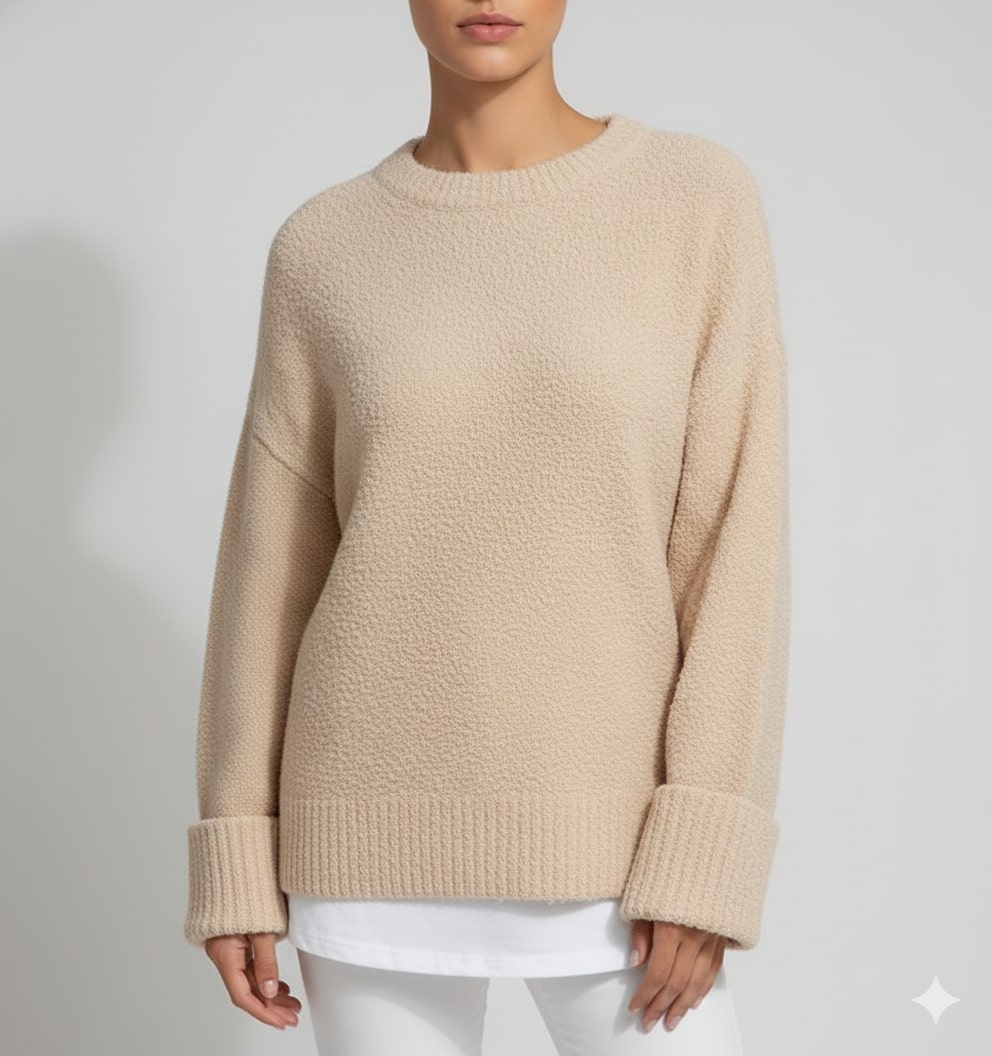 Theresa Women's Knit Sweater – Soft Relaxed-Fit Pullover with Wide Rib Cuffs