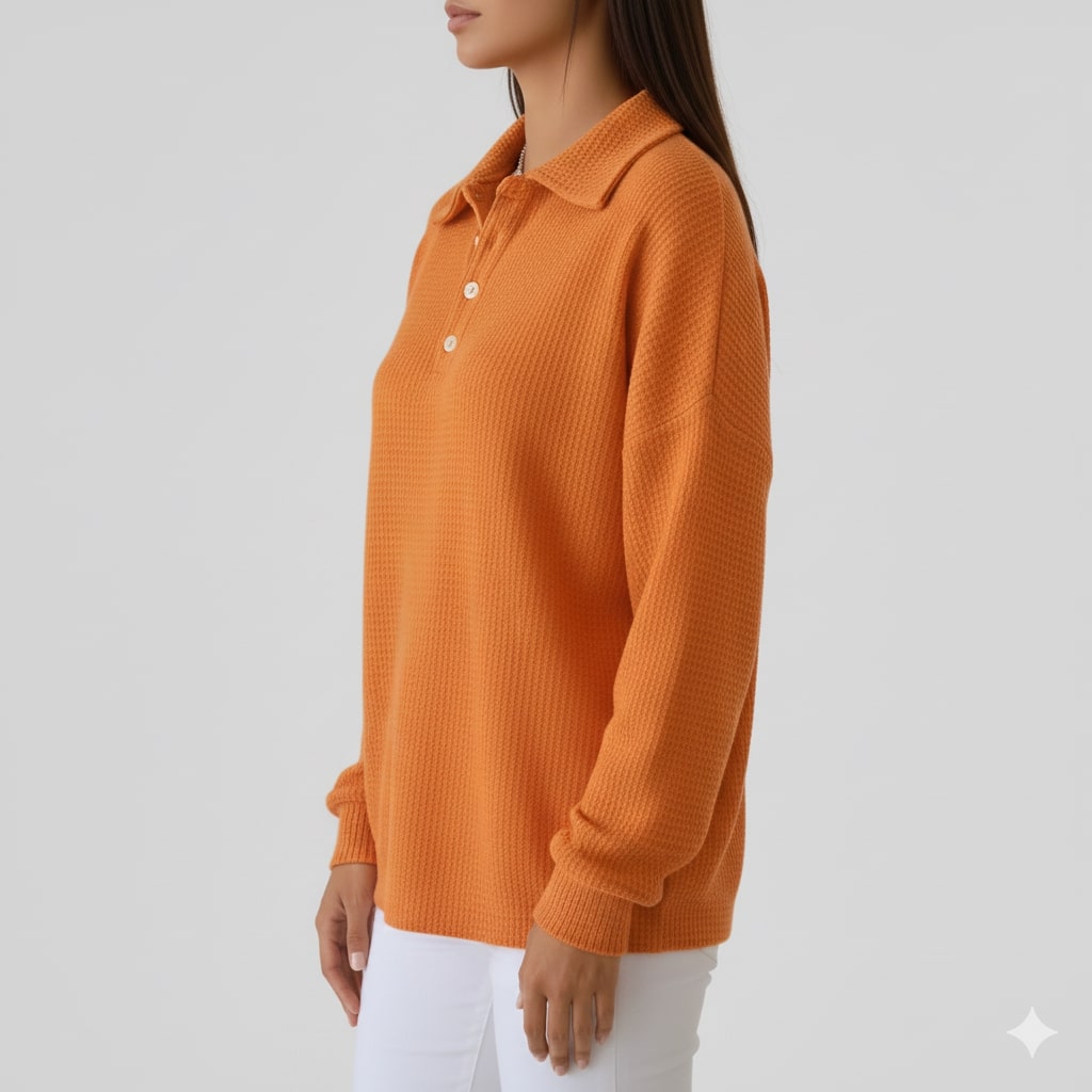 Angelina Women’s Knit Polo Sweater – Soft Ribbed Texture with Feminine Drape