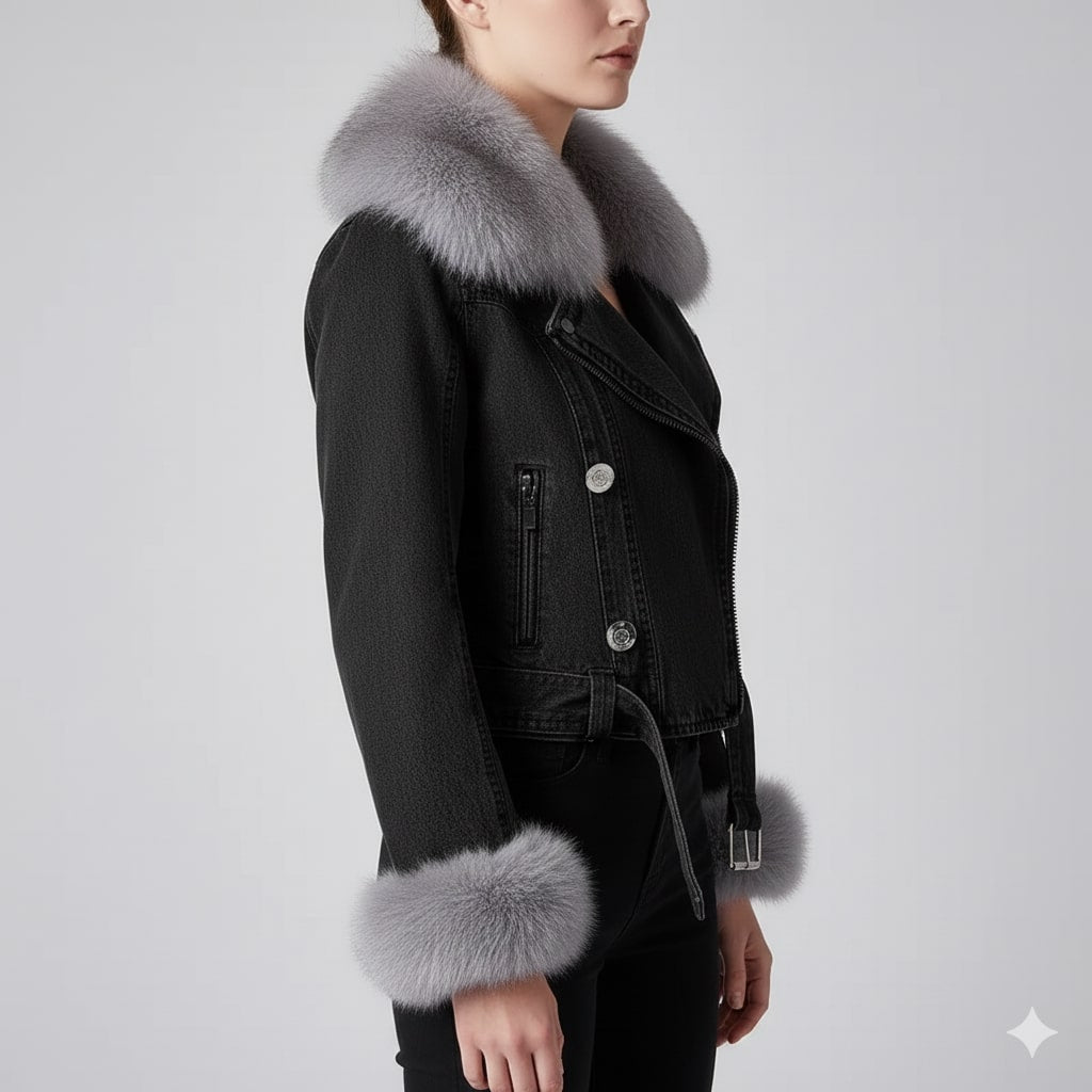 Zara Women's Denim Jacket – Soft Lined Women’s Jacket with Warm Fur Collar & Cuffs