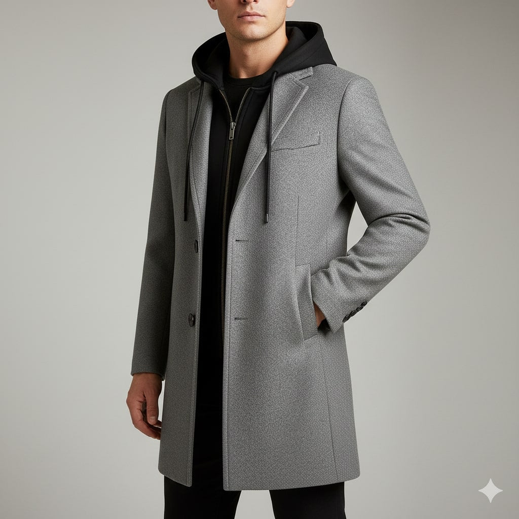 Nicolas Men’s Hooded Wool Coat – Premium Textured Winter Outerwear