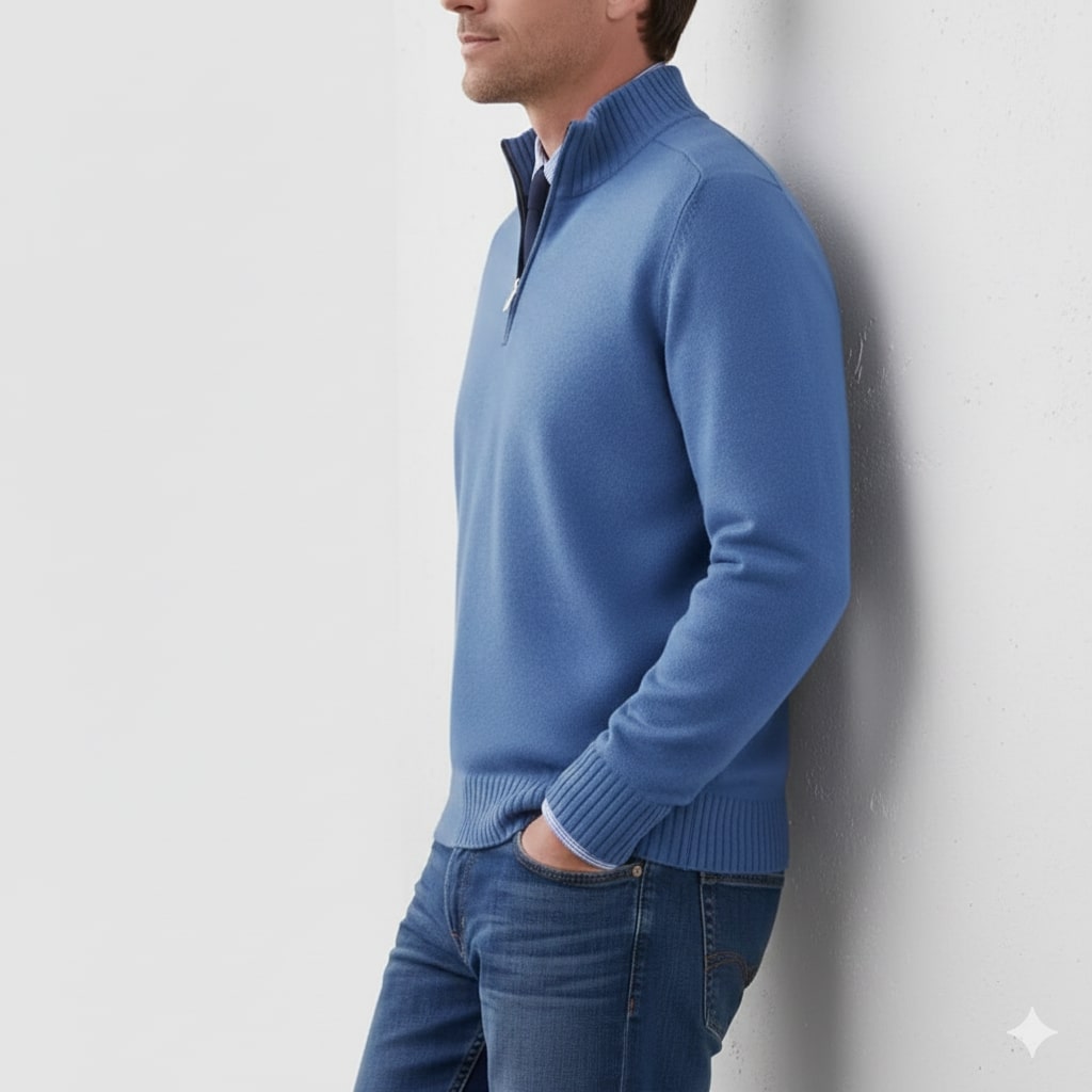 Lars Men’s Half-Zip Sweater – Soft Knit Pullover with Ribbed Details & Tailored Fit