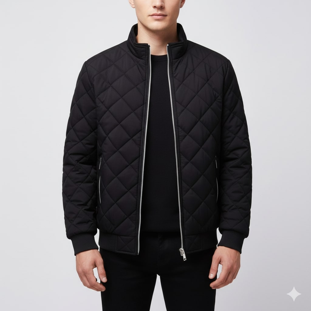Roel Men’s Quilted Jacket – Diamond Quilted Fleece-Lined Zip-Up Jacket