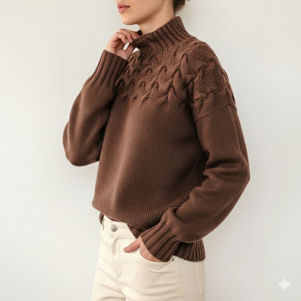 Yara Women’s Knit Jumper – Textured Soft High-Neck Pullover for Autumn