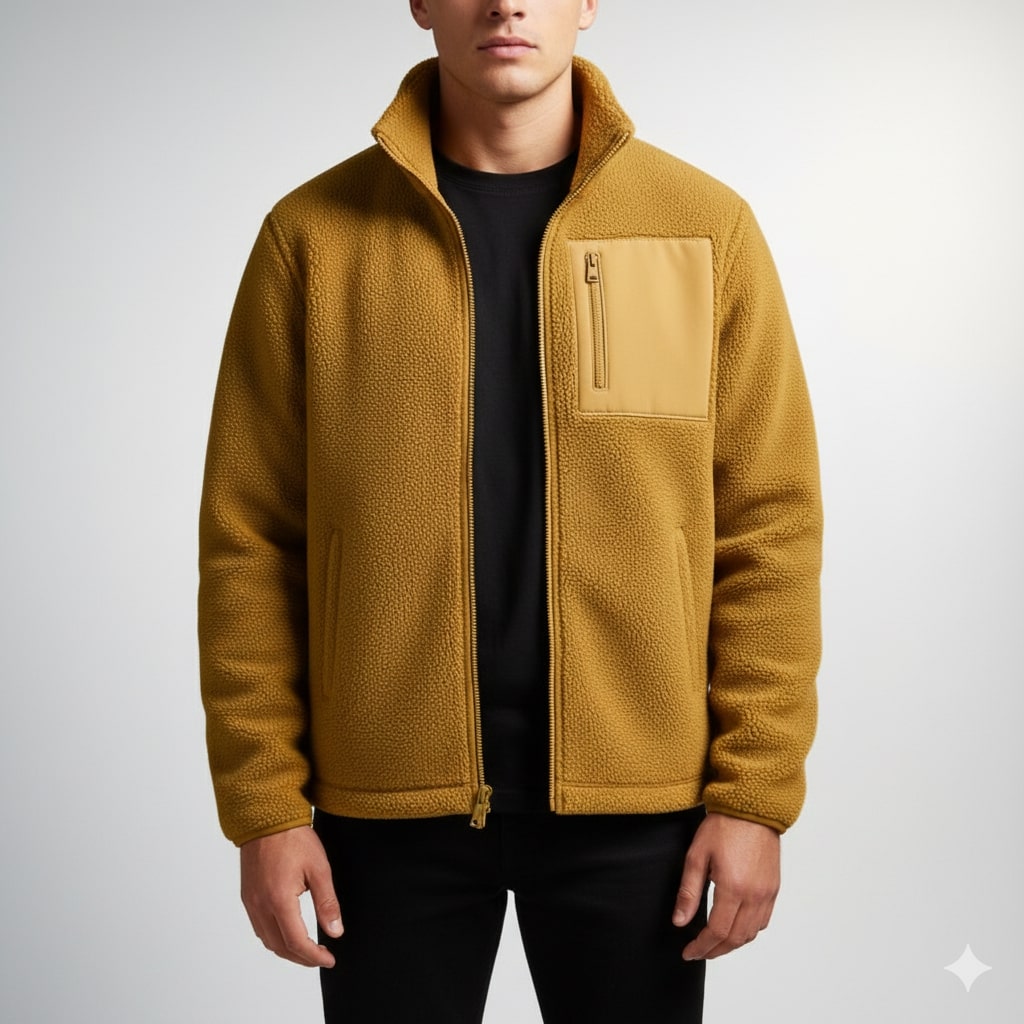 Nikola Men's Fleece Jacket – Soft Insulating Lightweight Jacket with Stand Collar