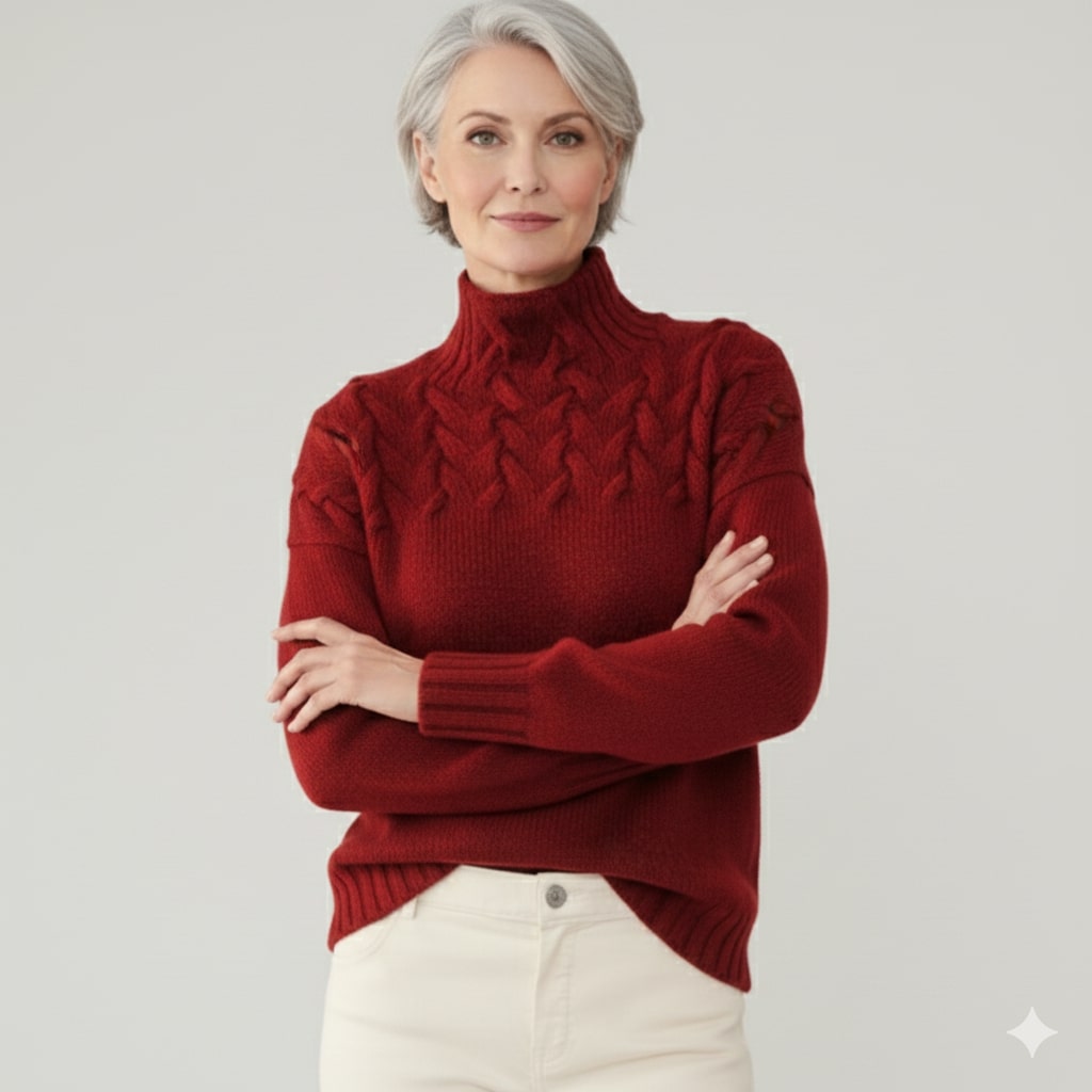 Yara Women’s Knit Jumper – Textured Soft High-Neck Pullover for Autumn