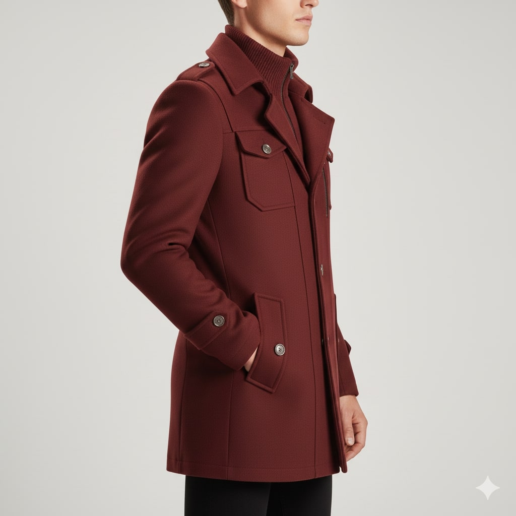 Orlando Men’s Wool Jacket – Wool Winter Coat with Tailored Collar & Utility Pocket