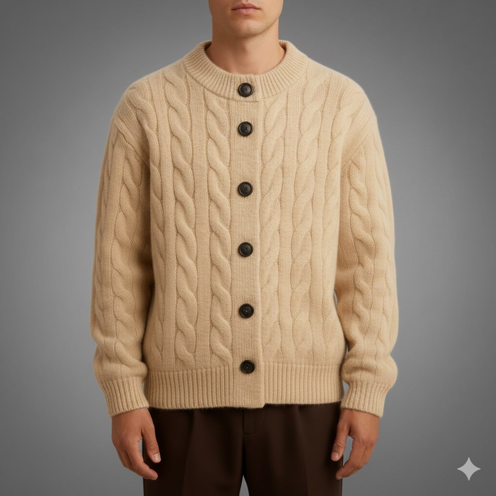 Anton Men’s Cardigan – Cable Knit Cardigan with Classic Button-Up Style