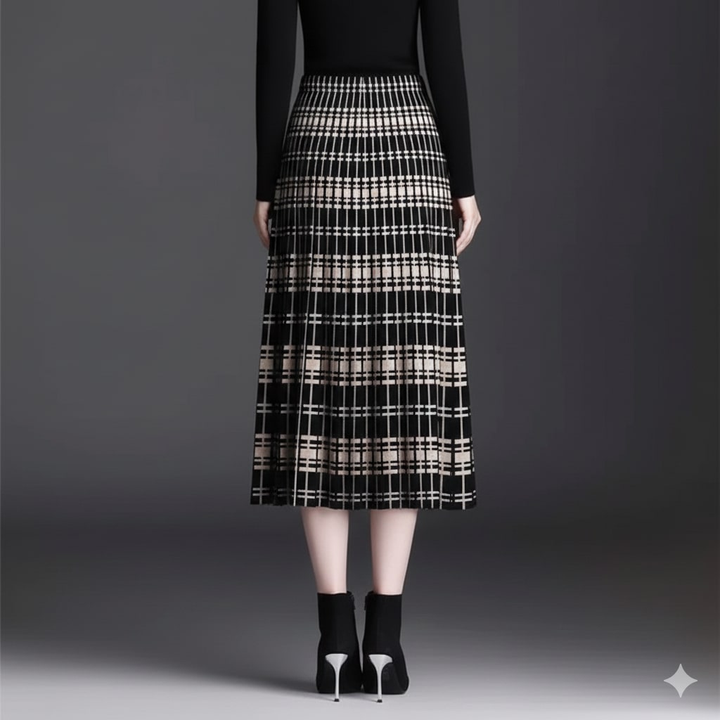 Clara Women's Pleated Midi Skirt – Stretch Cotton-Blend with Sculpted Waist