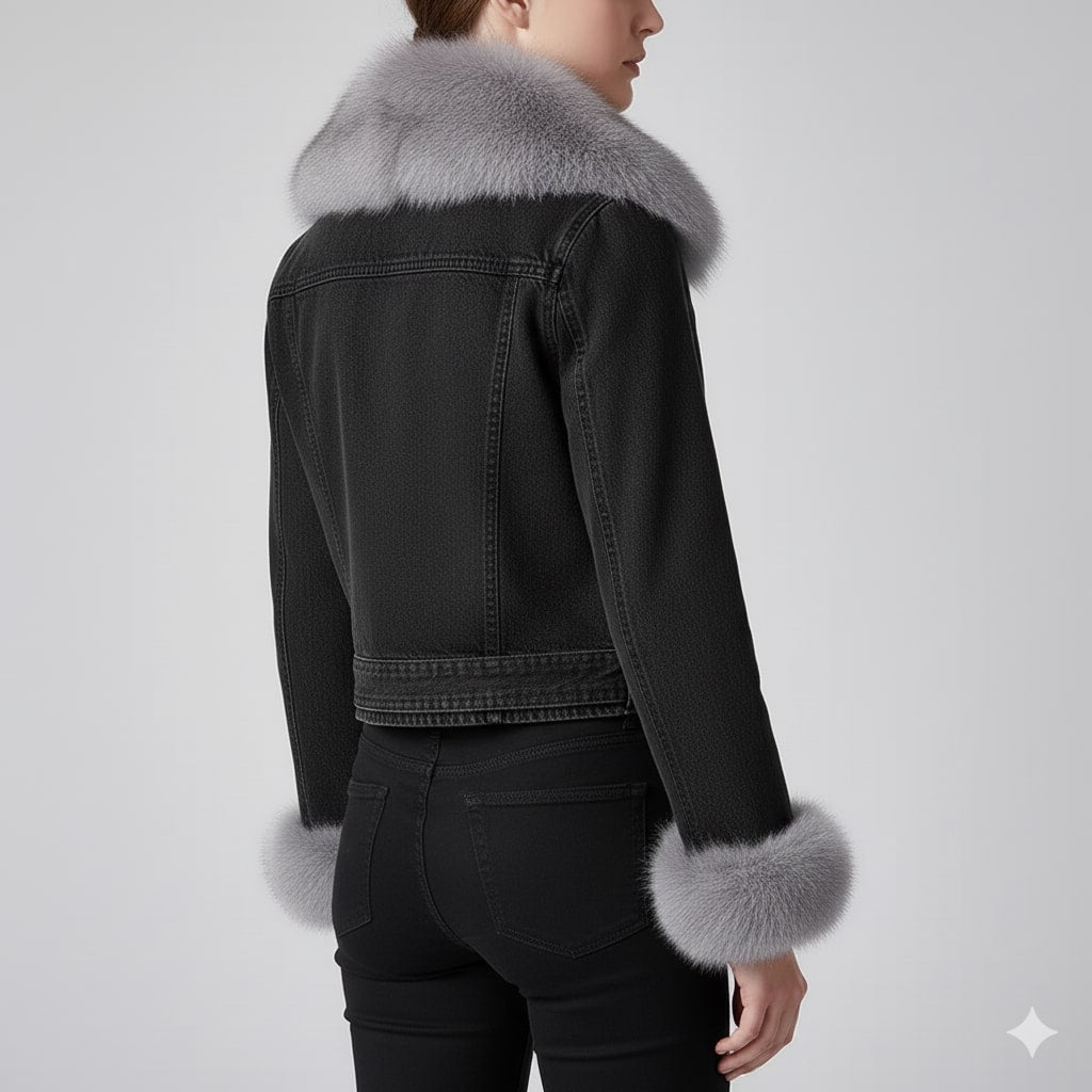 Zara Women's Denim Jacket – Soft Lined Women’s Jacket with Warm Fur Collar & Cuffs