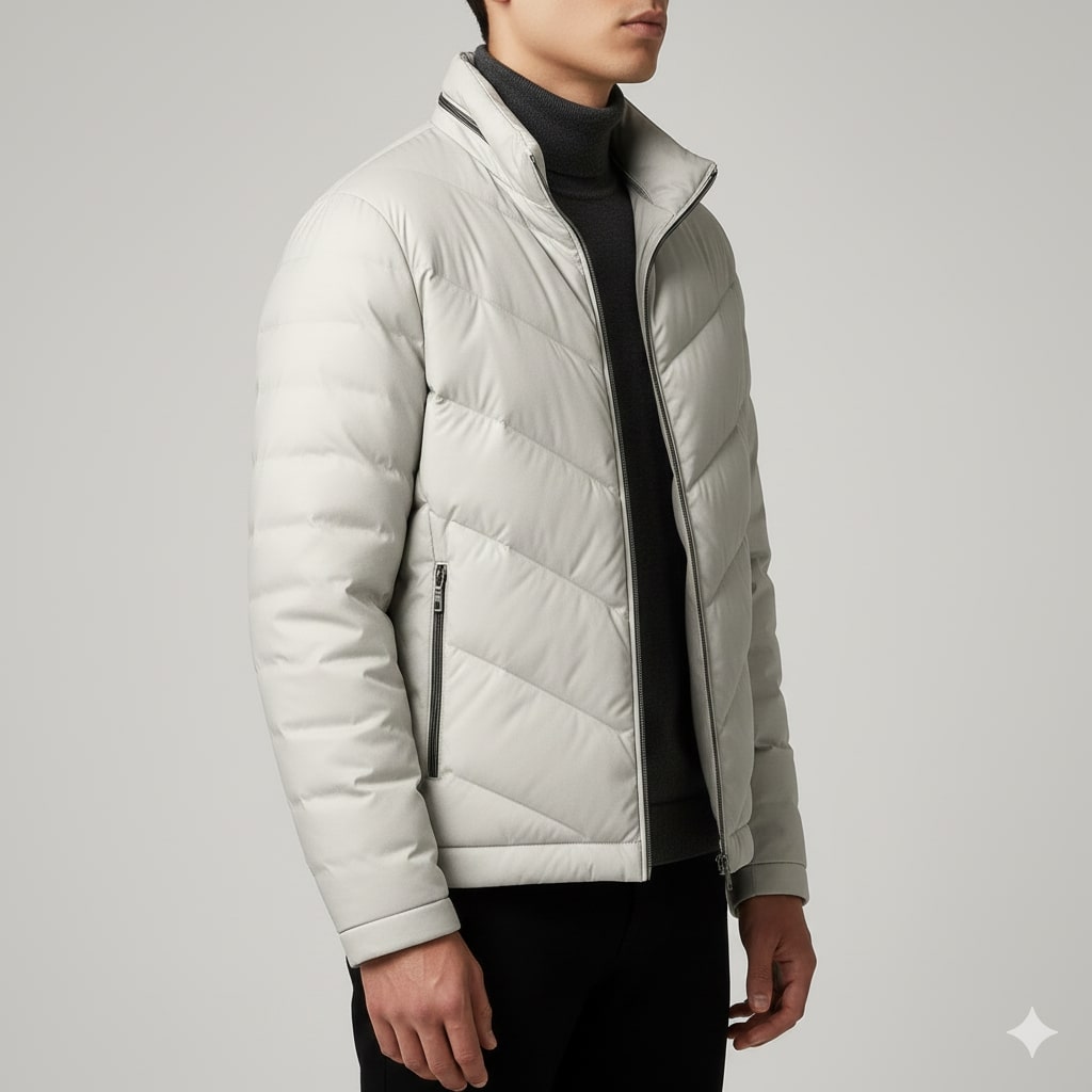 Alessandro Men’s Puffer Jacket – Lightweight Down Coat with Chevron Quilting