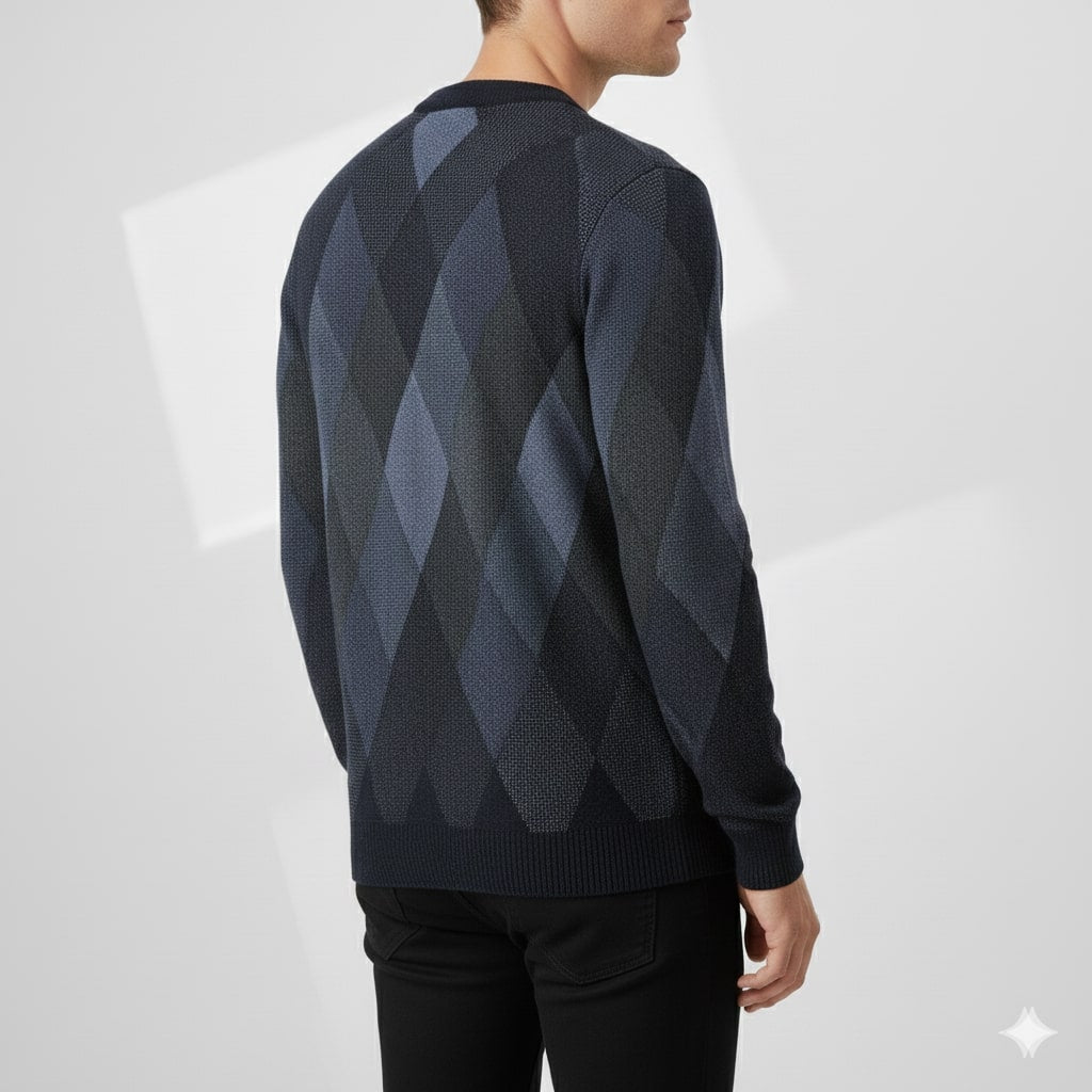 Caleb Men’s Knit Sweater – Premium Wool-Blend Argyle Crewneck Pullover
