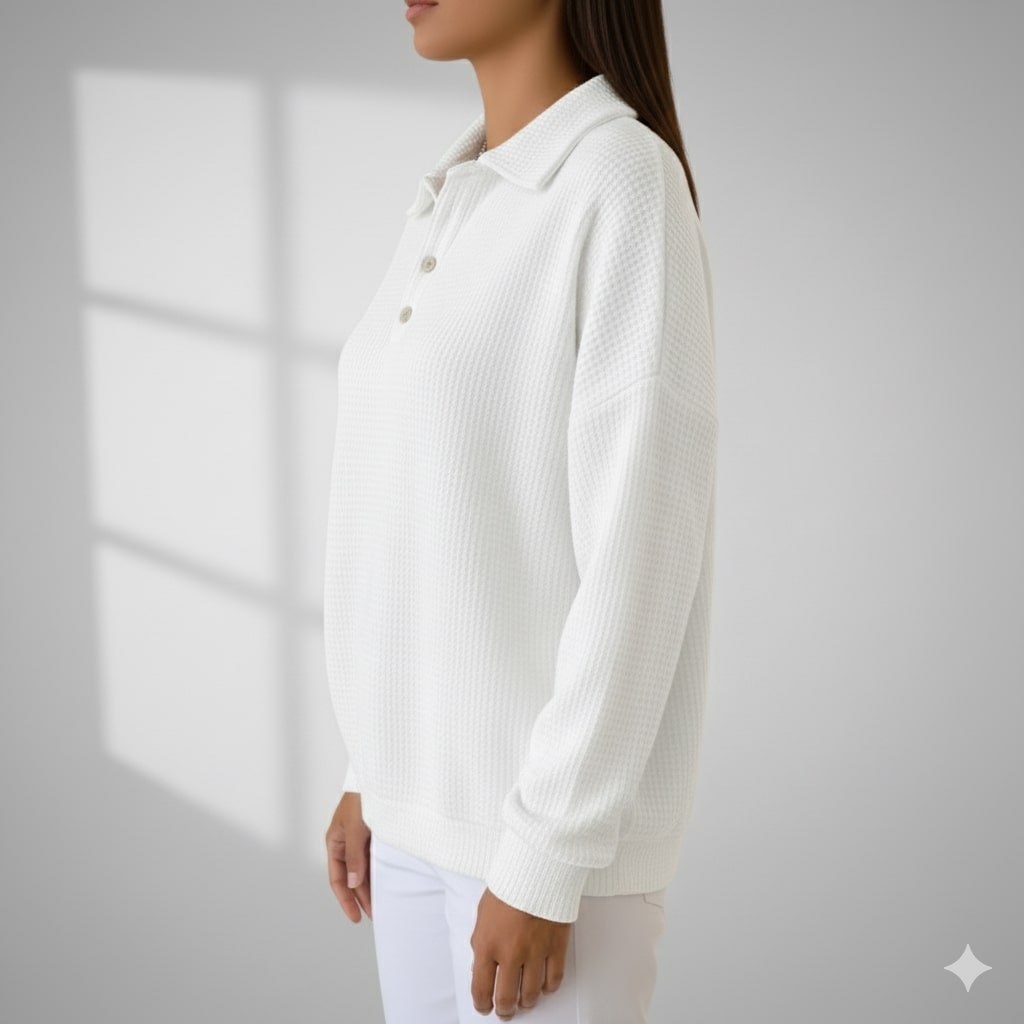 Angelina Women’s Knit Polo Sweater – Soft Ribbed Texture with Feminine Drape