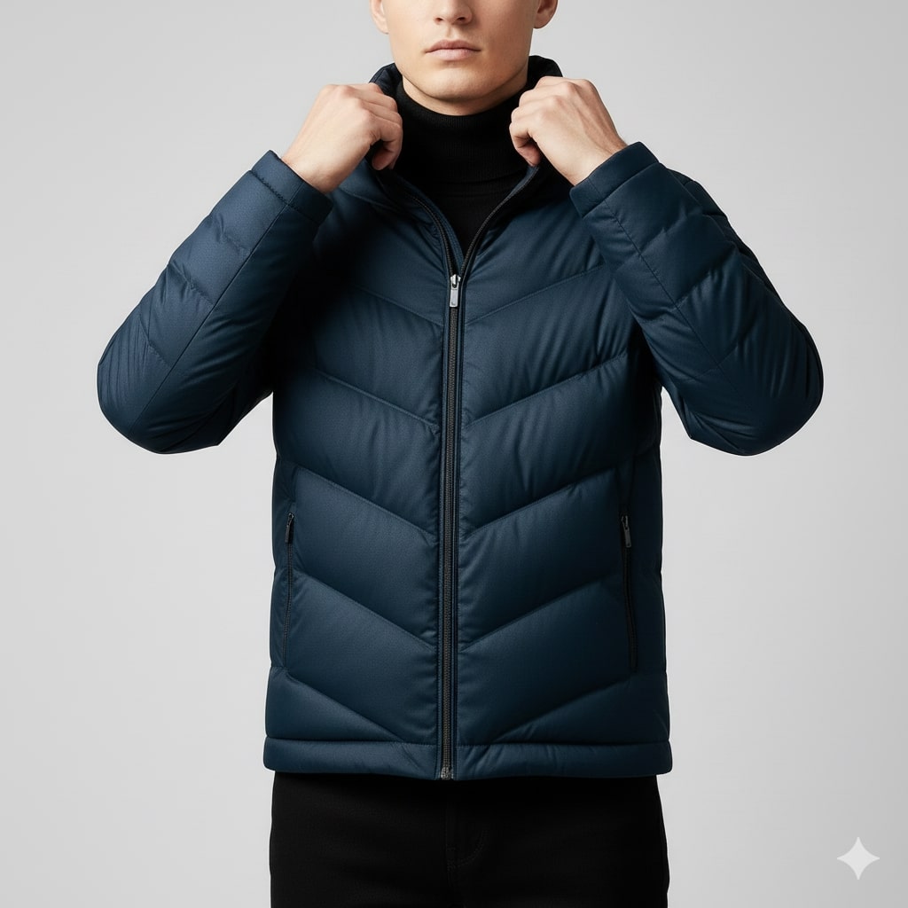 Alessandro Men’s Puffer Jacket – Lightweight Down Coat with Chevron Quilting