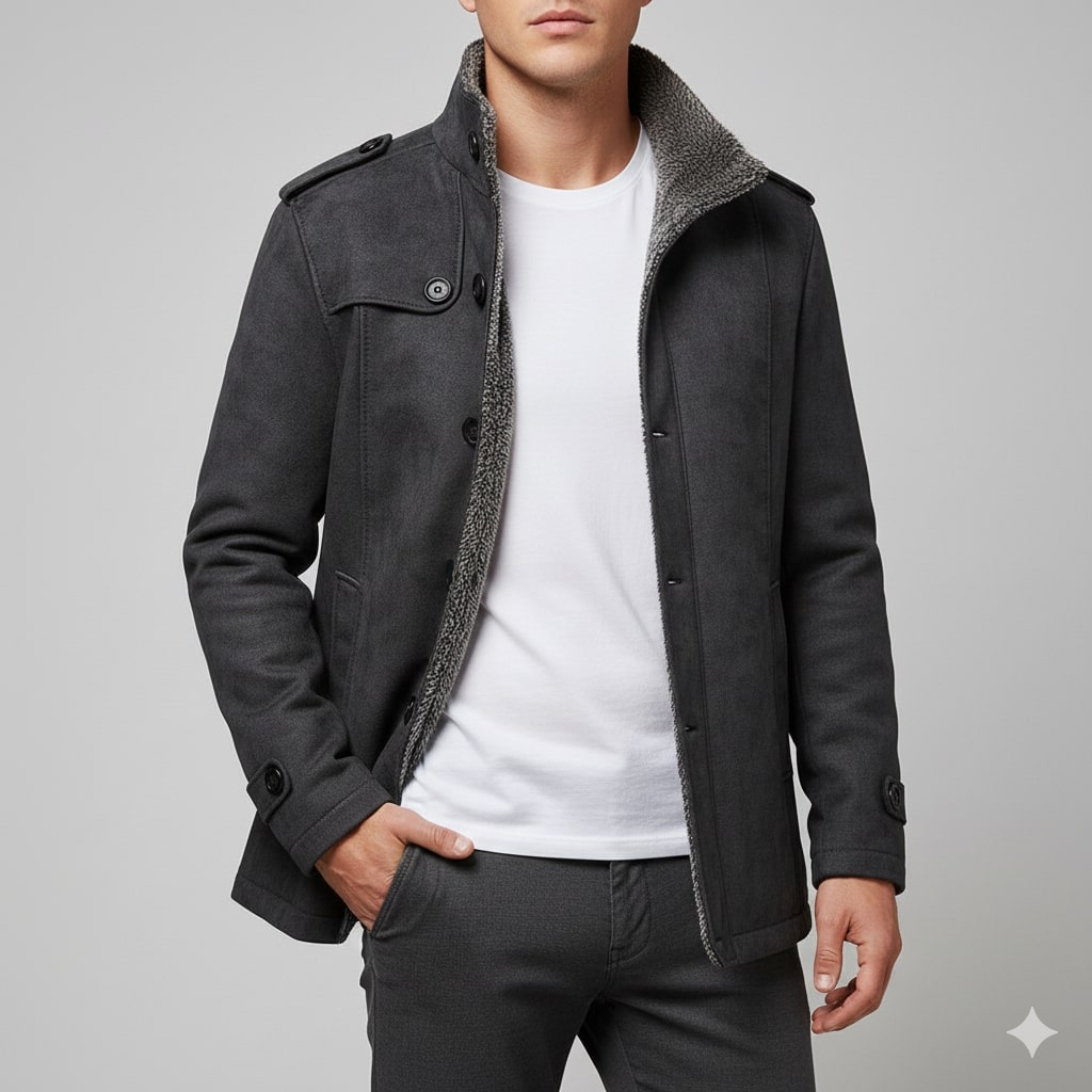 Erik Men’s Suede Jacket – Vintage Suede Overcoat with Merino Wool Lining