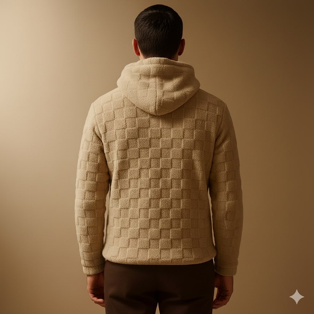 Bastien Unisex Fleece Hooded Jacket – Plush Check Texture in an Oversized Jacket