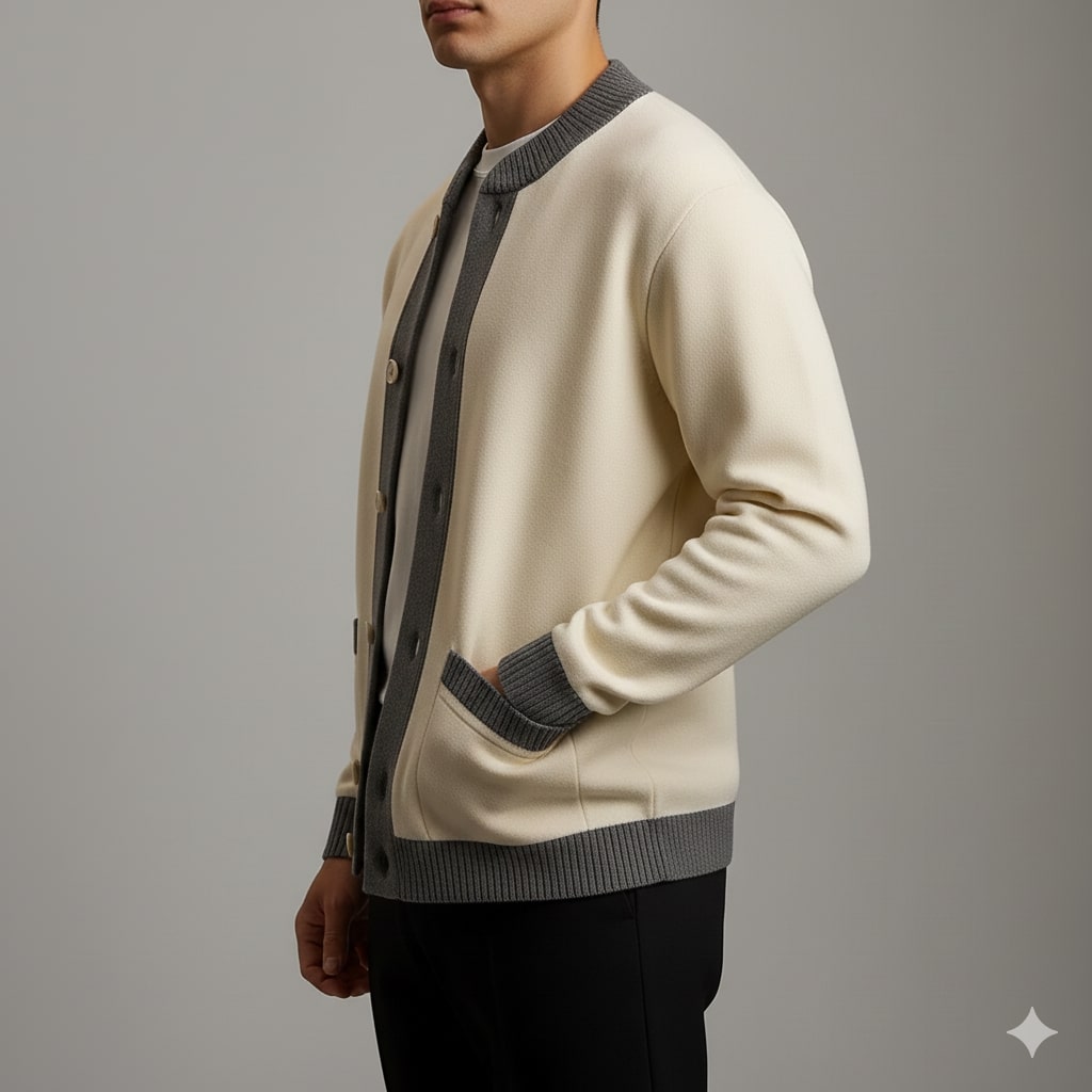 Sergey Men’s Cardigan – Two-Tone Button Placket Knitted Cardigan