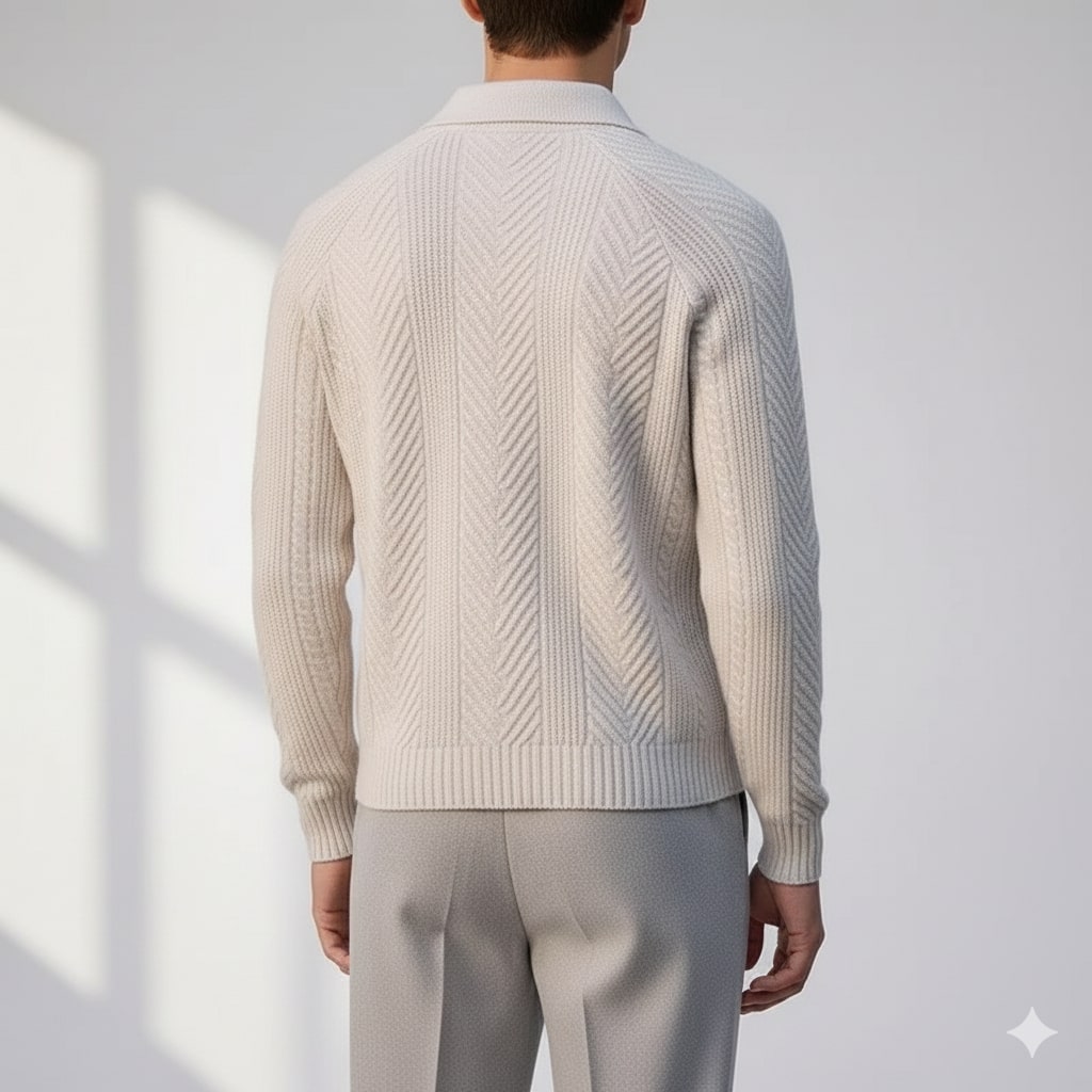 Xavier Men’s Knit Polo Sweater – Wool-Blend Cable Knit Pullover with Tailored Modern Fit