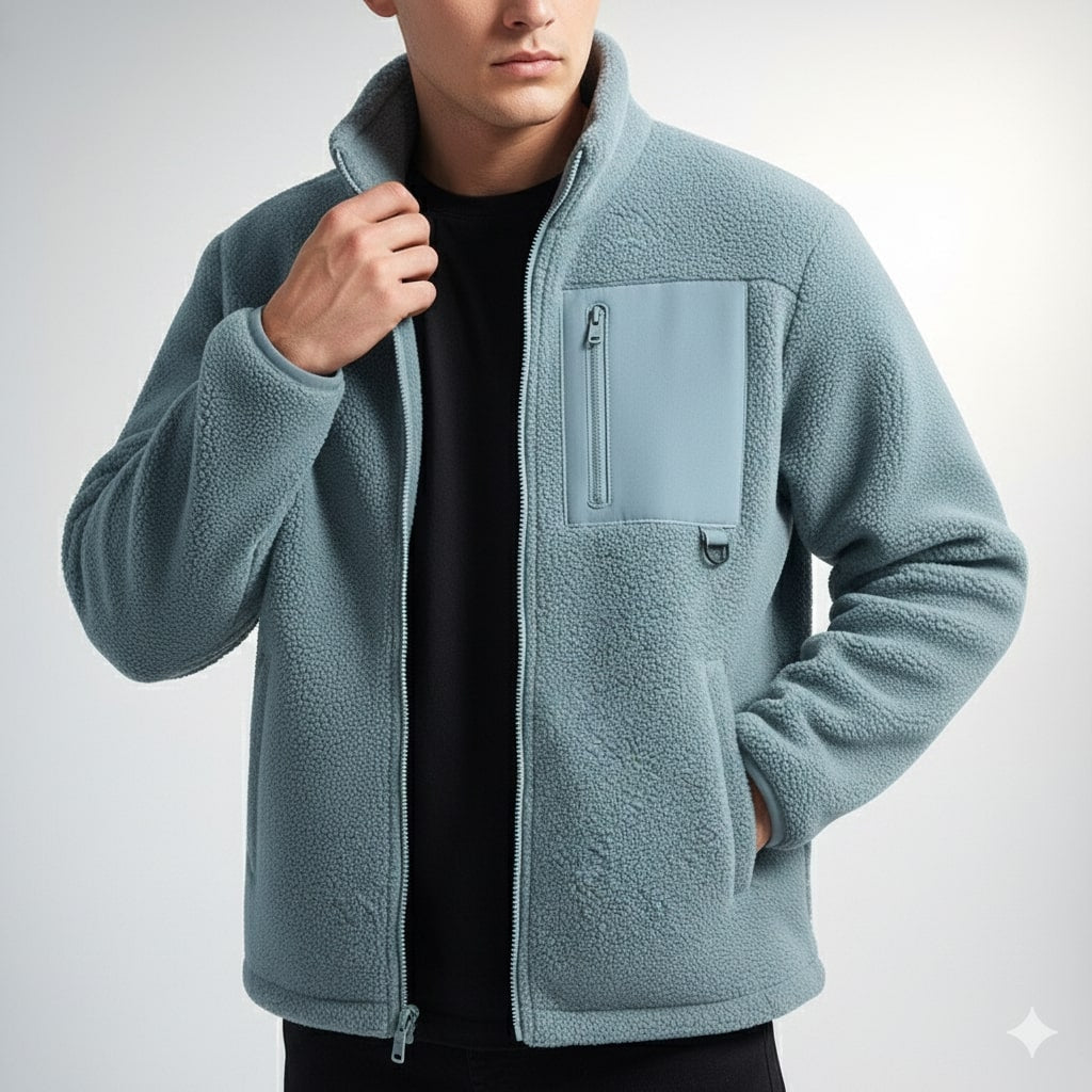 Nikola Men's Fleece Jacket – Soft Insulating Lightweight Jacket with Stand Collar