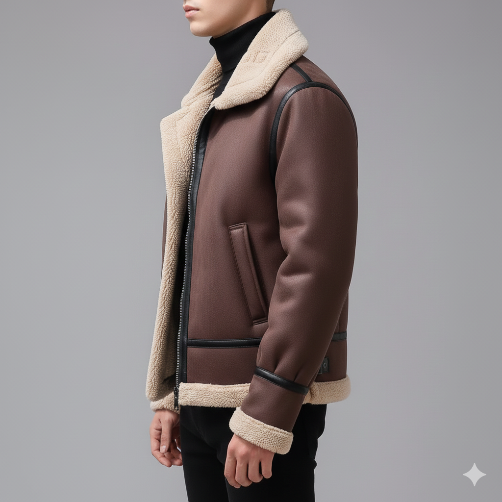 Johan Men’s Leather Jacket – Soft Shearling Lined Zip-Up Jacket