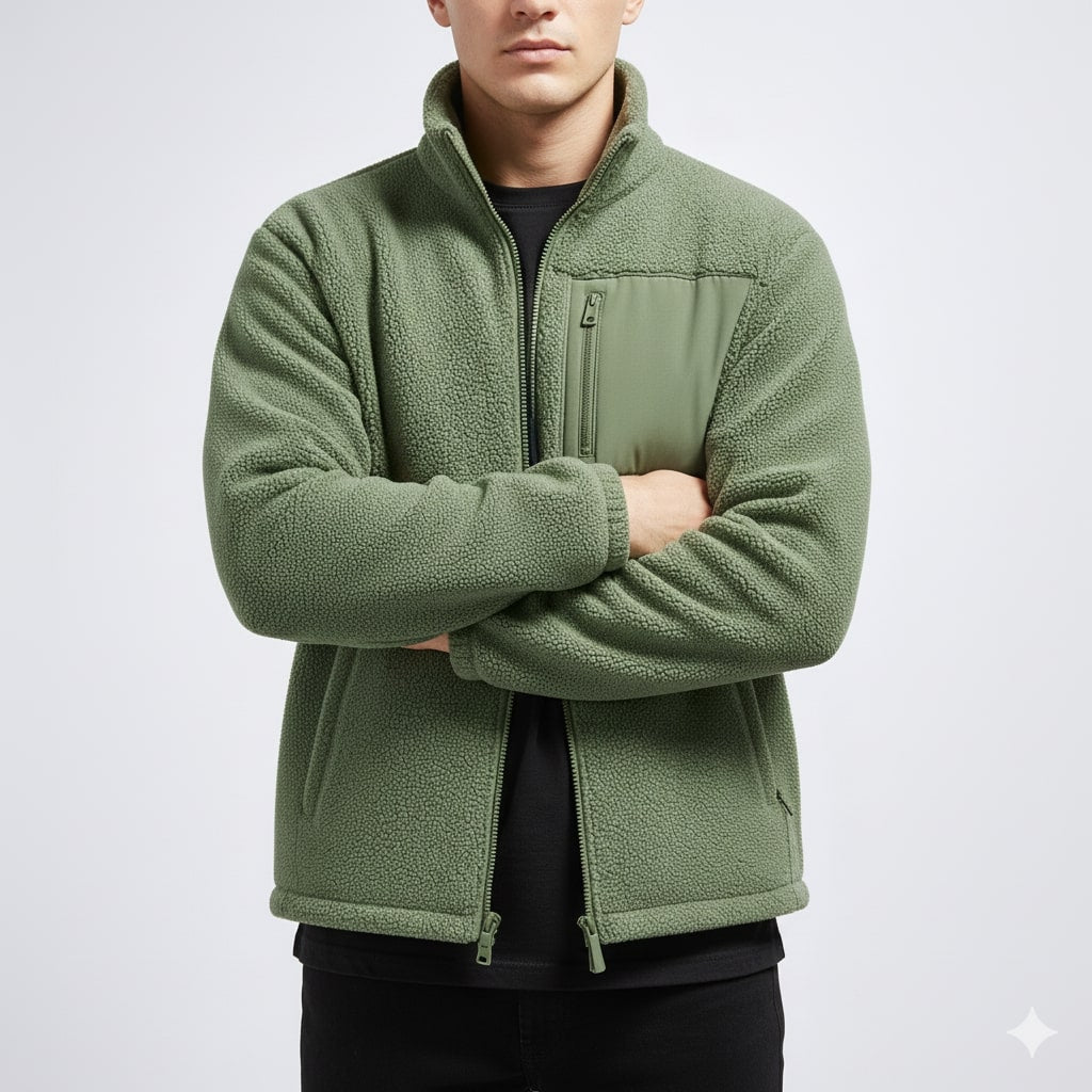 Nikola Men's Fleece Jacket – Soft Insulating Lightweight Jacket with Stand Collar