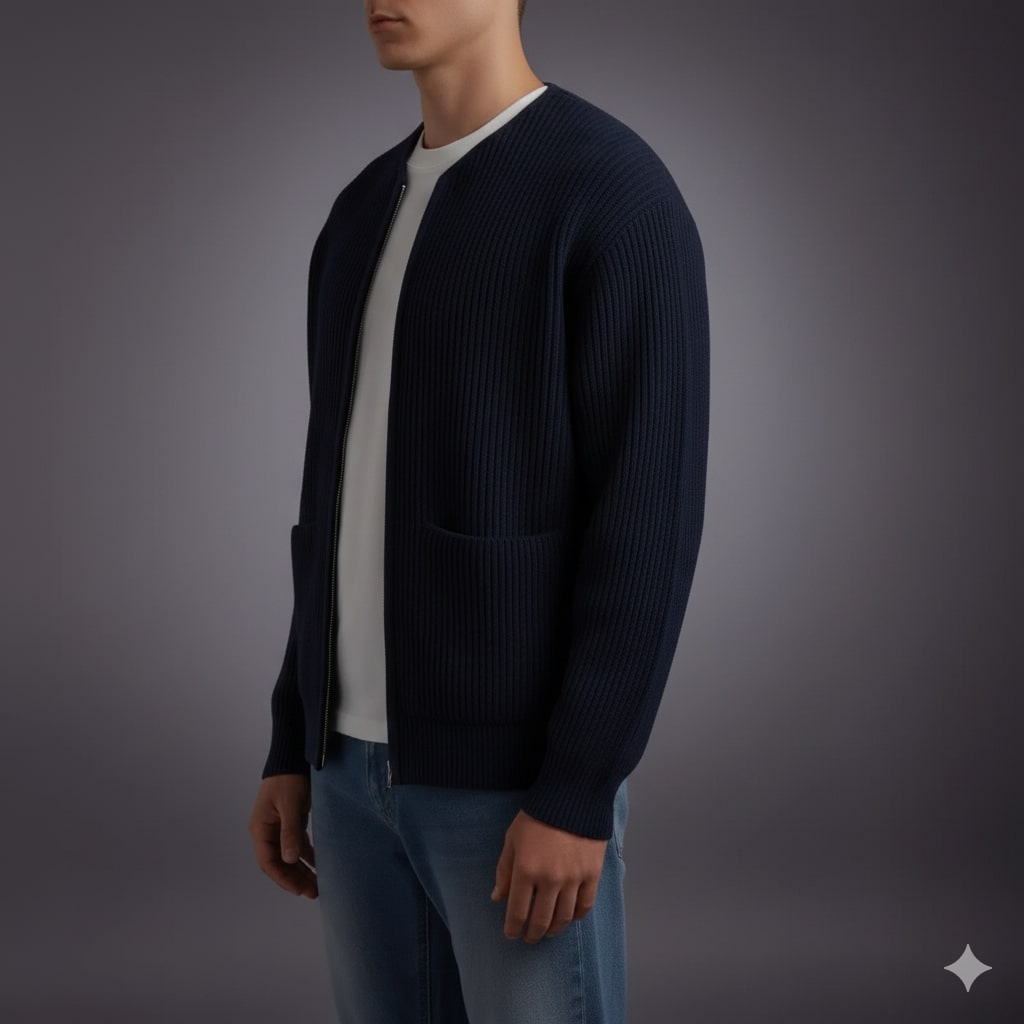 Jayden Men’s Knit Cardigan – Zip Up Sweater with Textured Knit & Patch Pockets