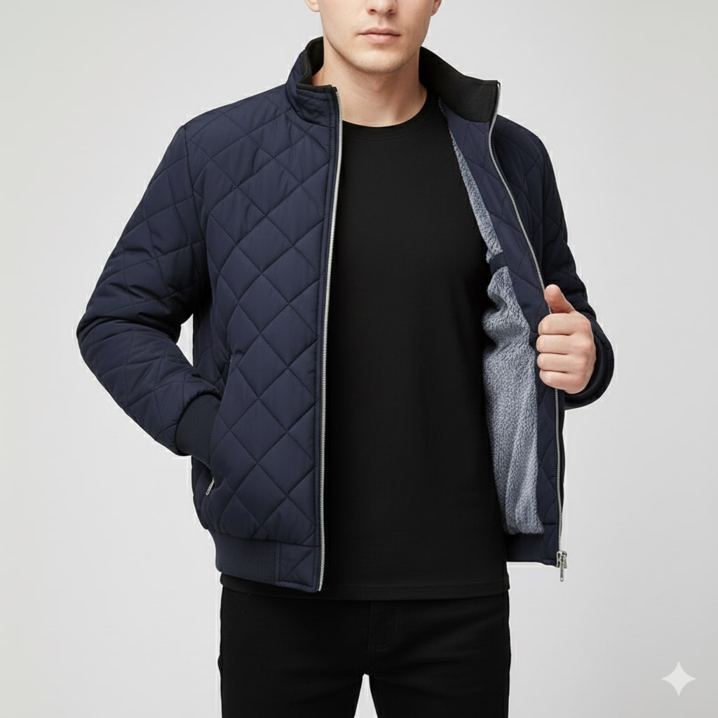 Roel Men’s Quilted Jacket – Diamond Quilted Fleece-Lined Zip-Up Jacket