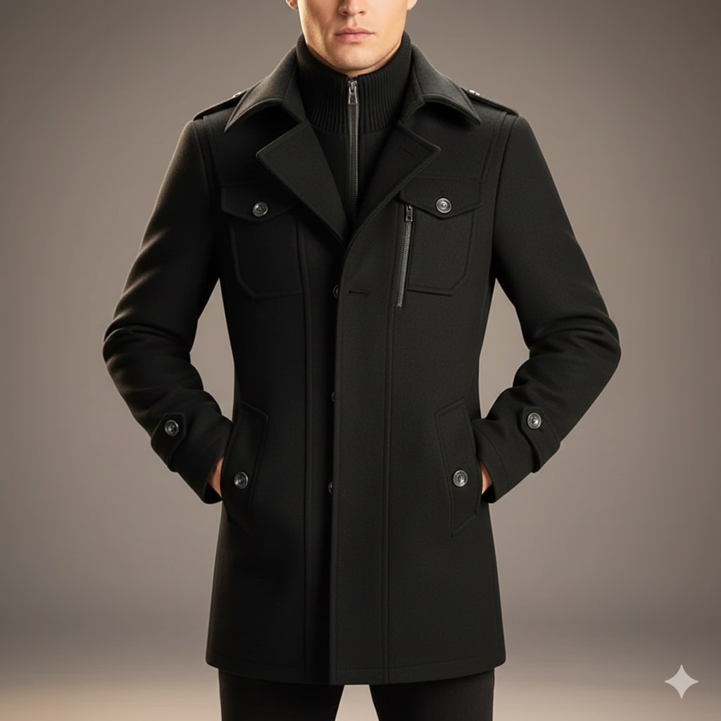 Orlando Men’s Wool Jacket – Wool Winter Coat with Tailored Collar & Utility Pocket