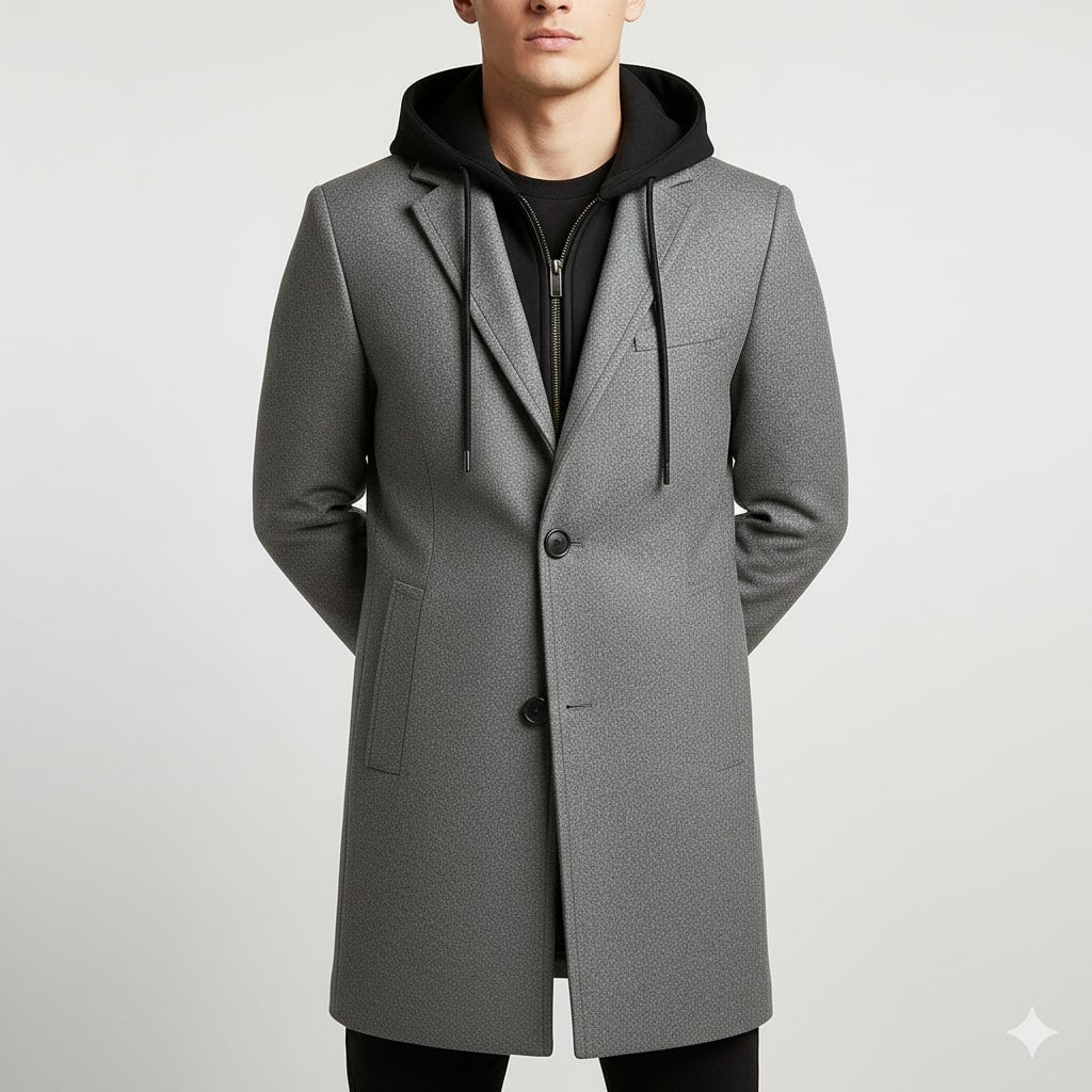 Nicolas Men’s Hooded Wool Coat – Premium Textured Winter Outerwear