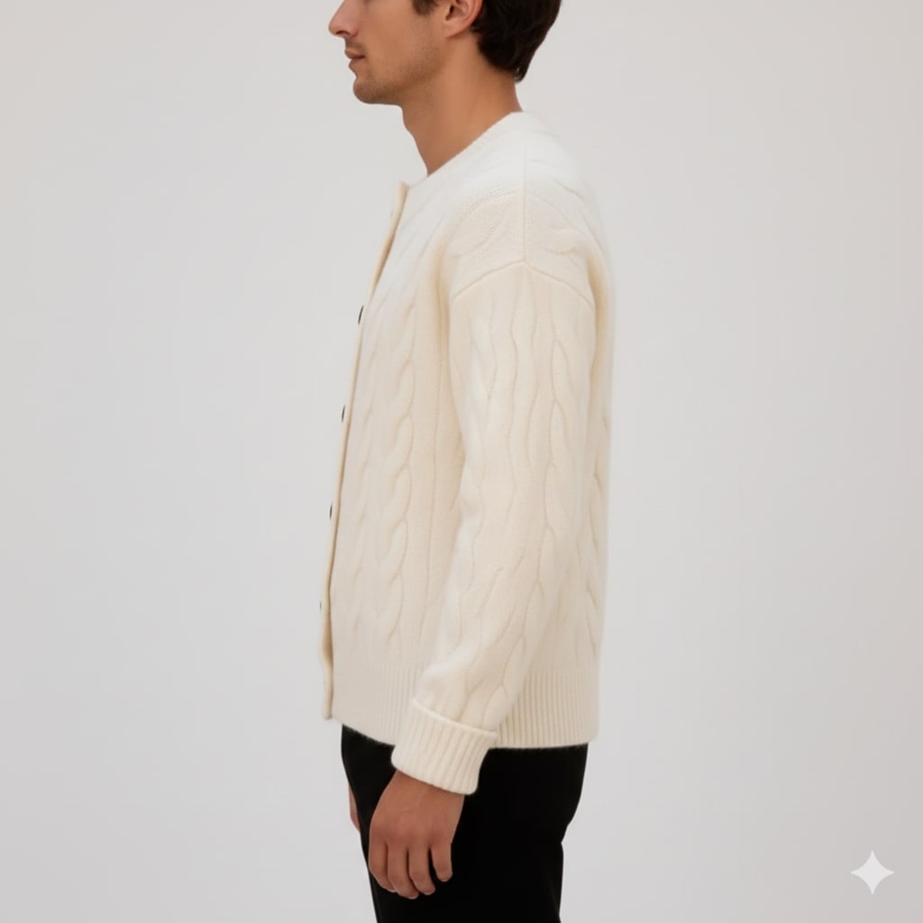 Anton Men’s Cardigan – Cable Knit Cardigan with Classic Button-Up Style