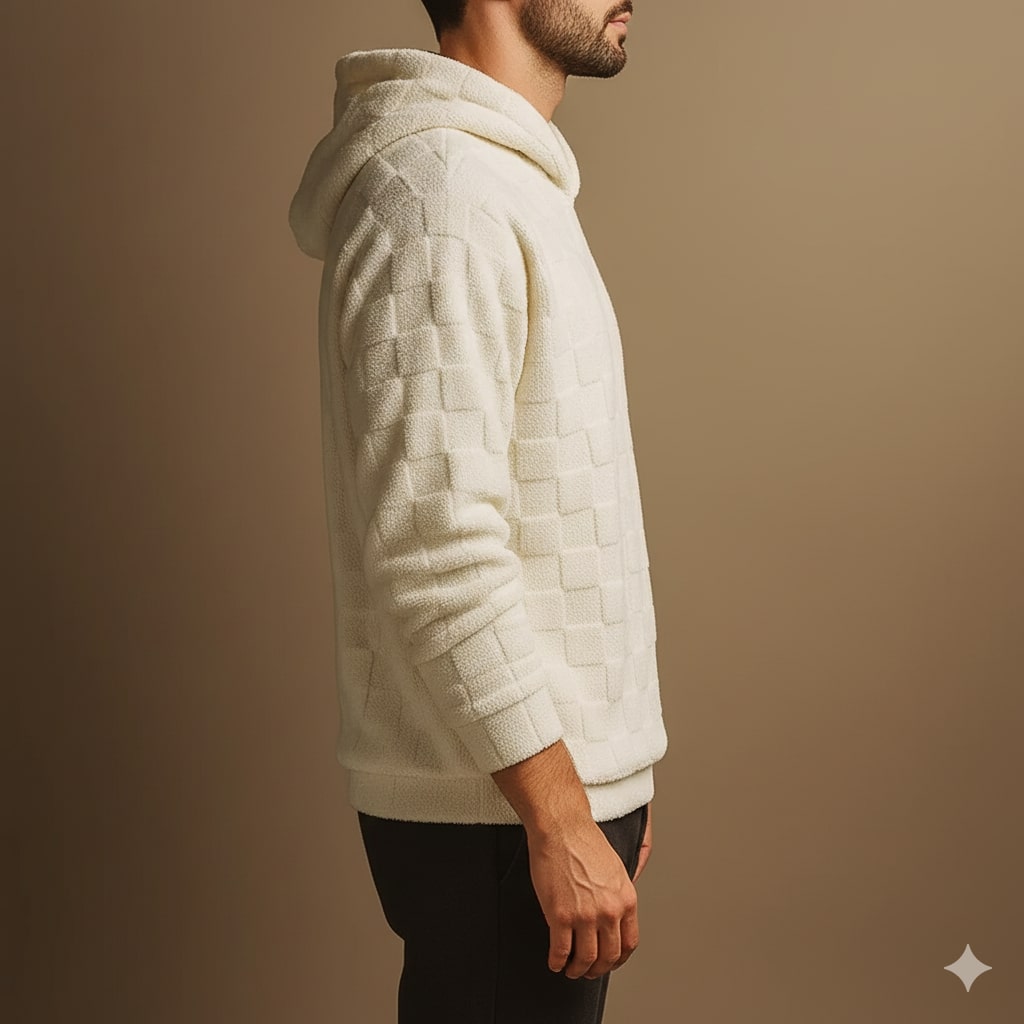 Bastien Unisex Fleece Hooded Jacket – Plush Check Texture in an Oversized Jacket