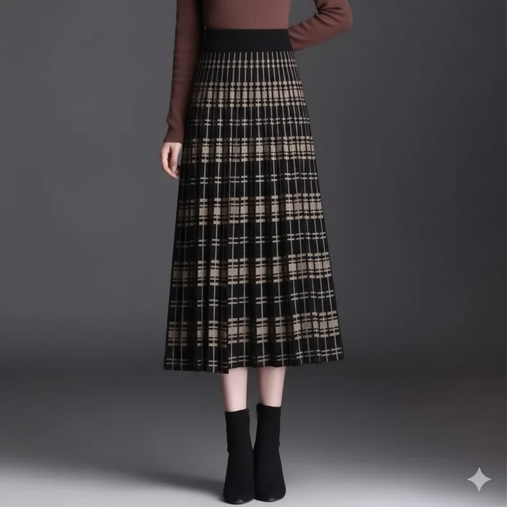 Clara Women's Pleated Midi Skirt – Stretch Cotton-Blend with Sculpted Waist