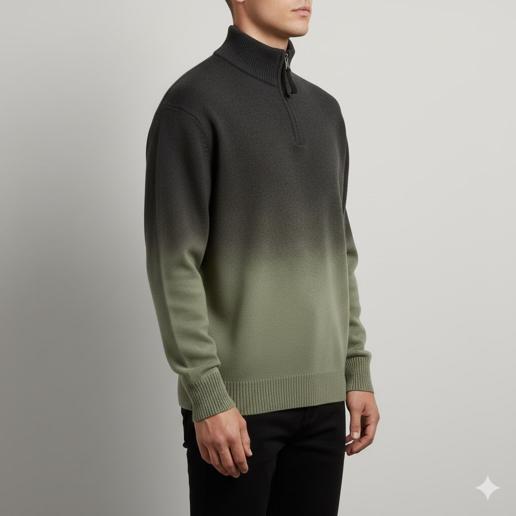 Hugo Men’s Wool Pullover – Gradient Ombre Quarter-Zip Sweater with Tailored Fit