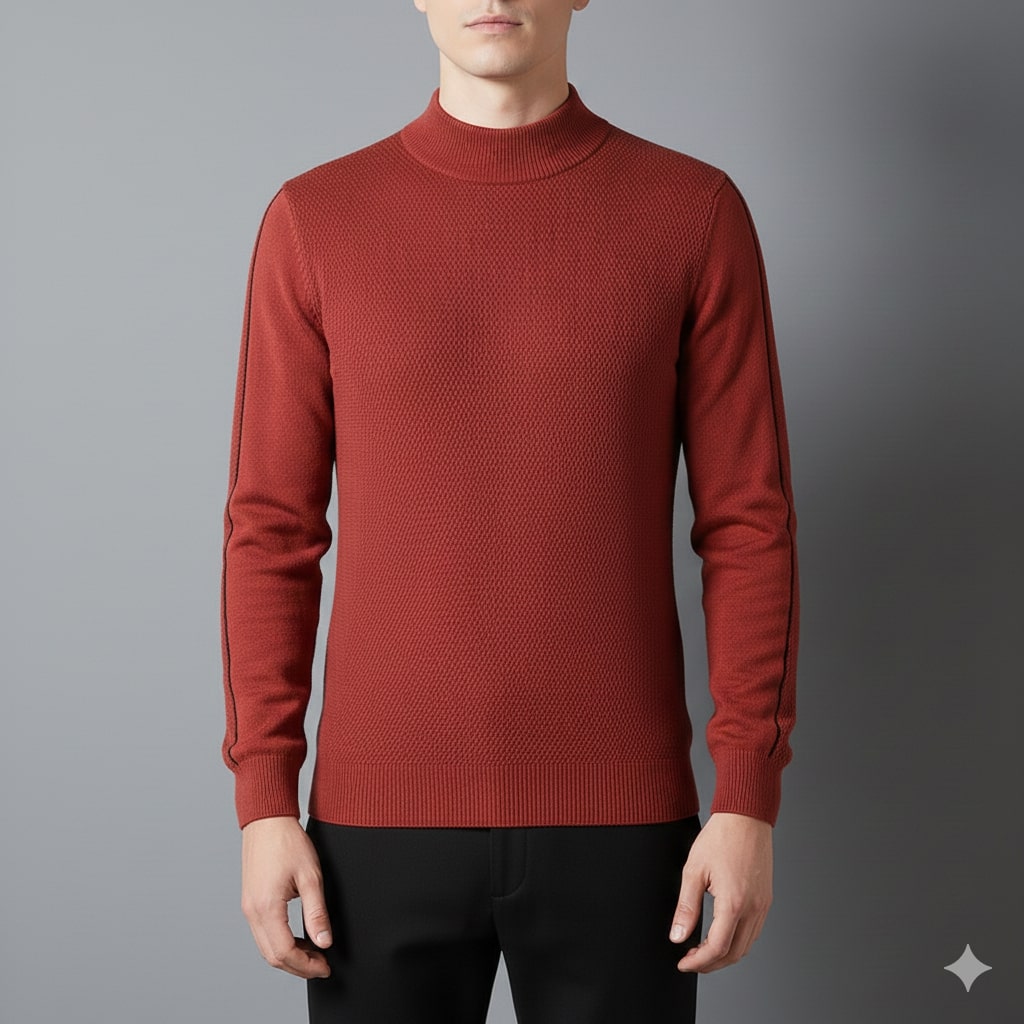 Finn Men’s Knit Sweater – Jacquard Knit Mock-Neck Pullover for Everyday Comfort